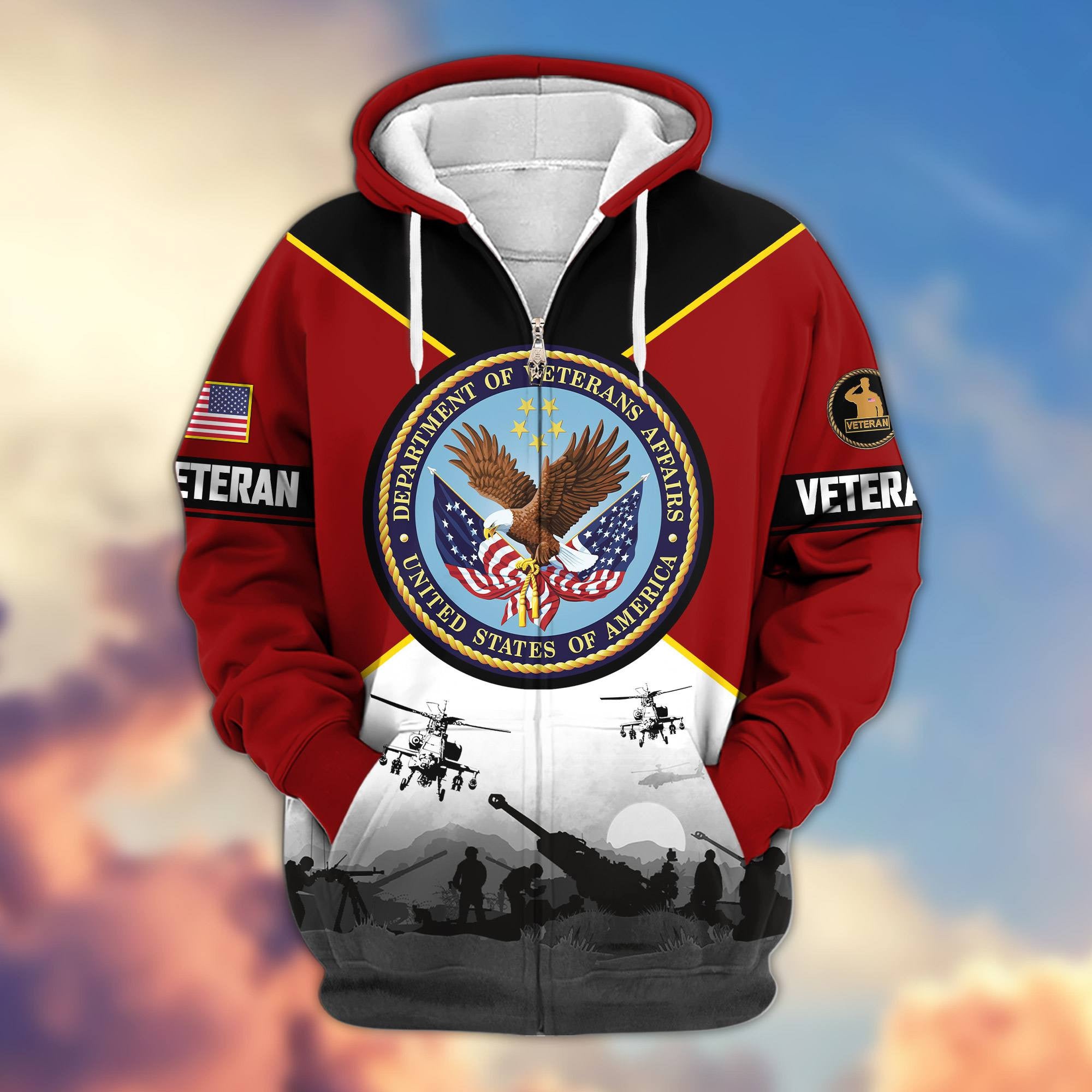 Premium US Veterans Zip Hoodie, Gifts For US Veterans, Gifts On Father's Day, Veterans Day.