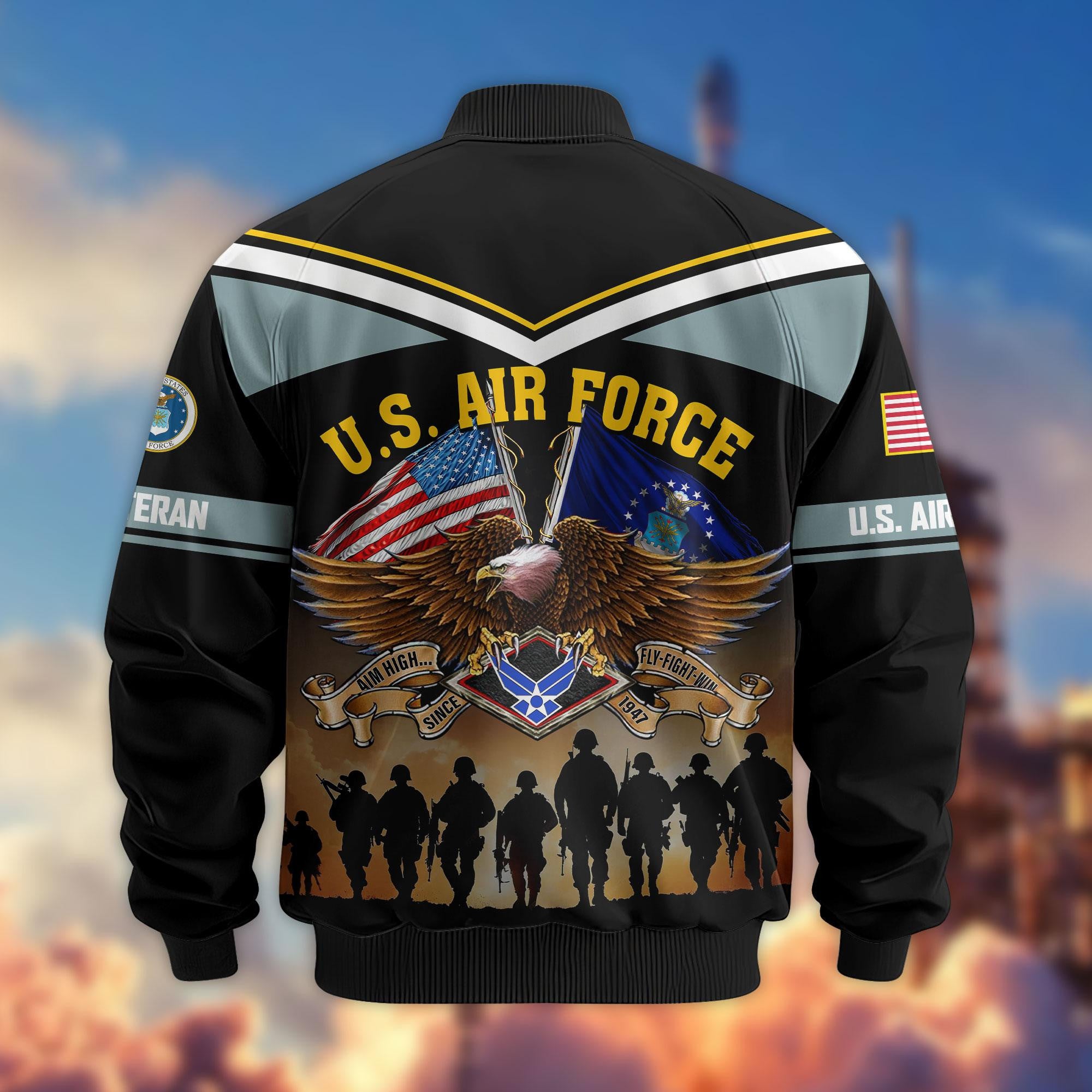 Premium US Veterans Bomber Jacket, Gifts For US Veterans, Gifts On Father's Day, Veterans Day.