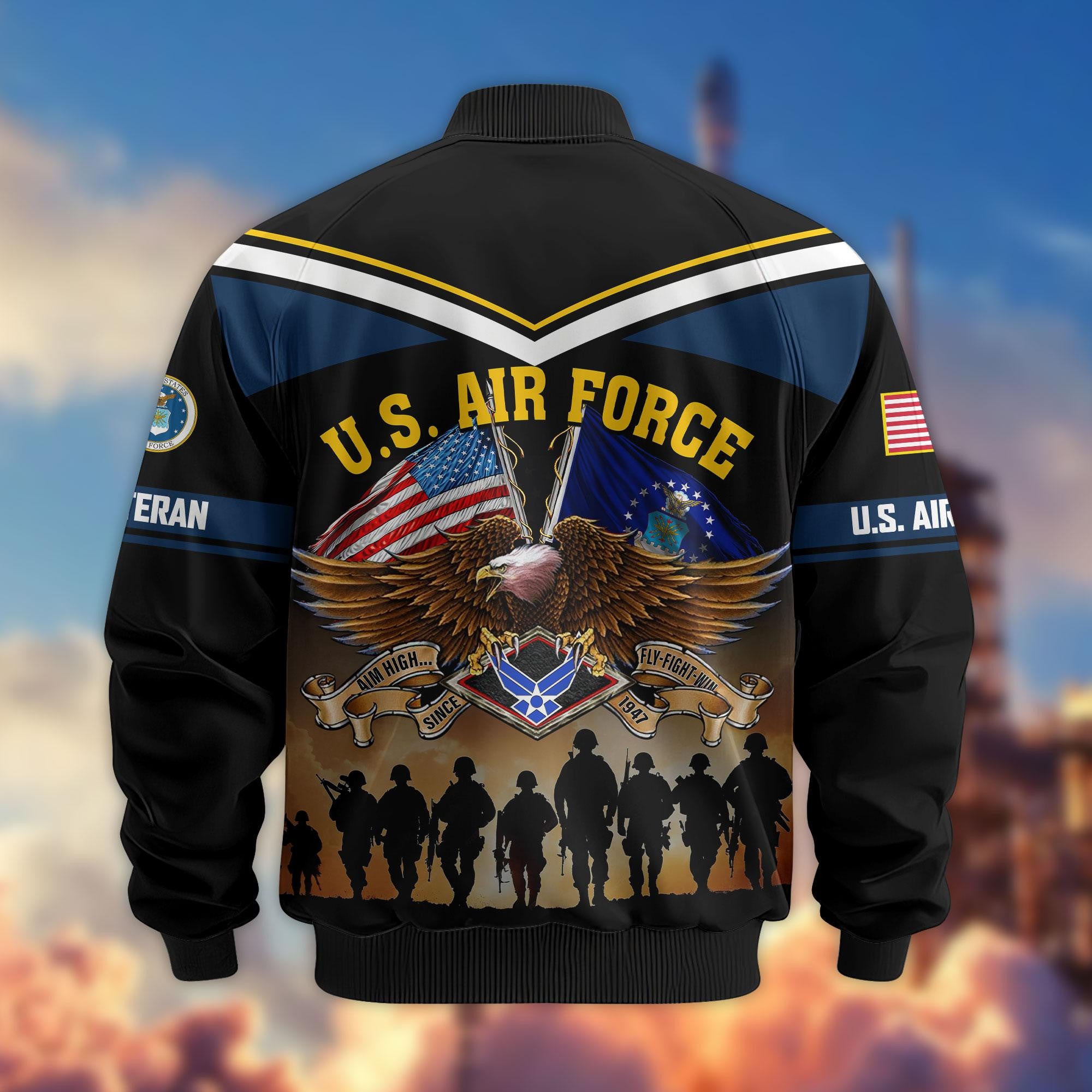 Premium US Veterans Bomber Jacket, Gifts For US Veterans, Gifts On Father's Day, Veterans Day.
