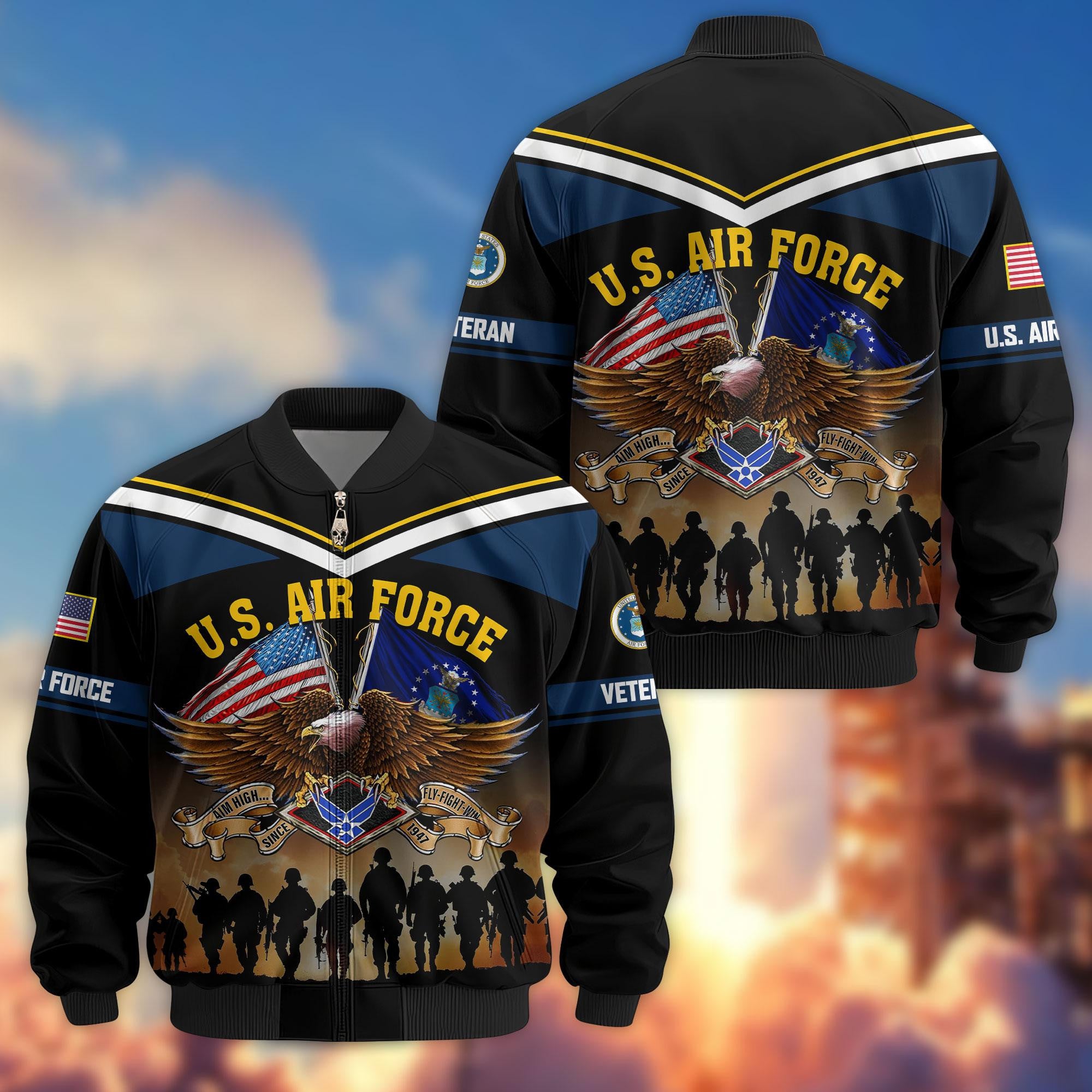 Premium US Veterans Bomber Jacket, Gifts For US Veterans, Gifts On Father's Day, Veterans Day.