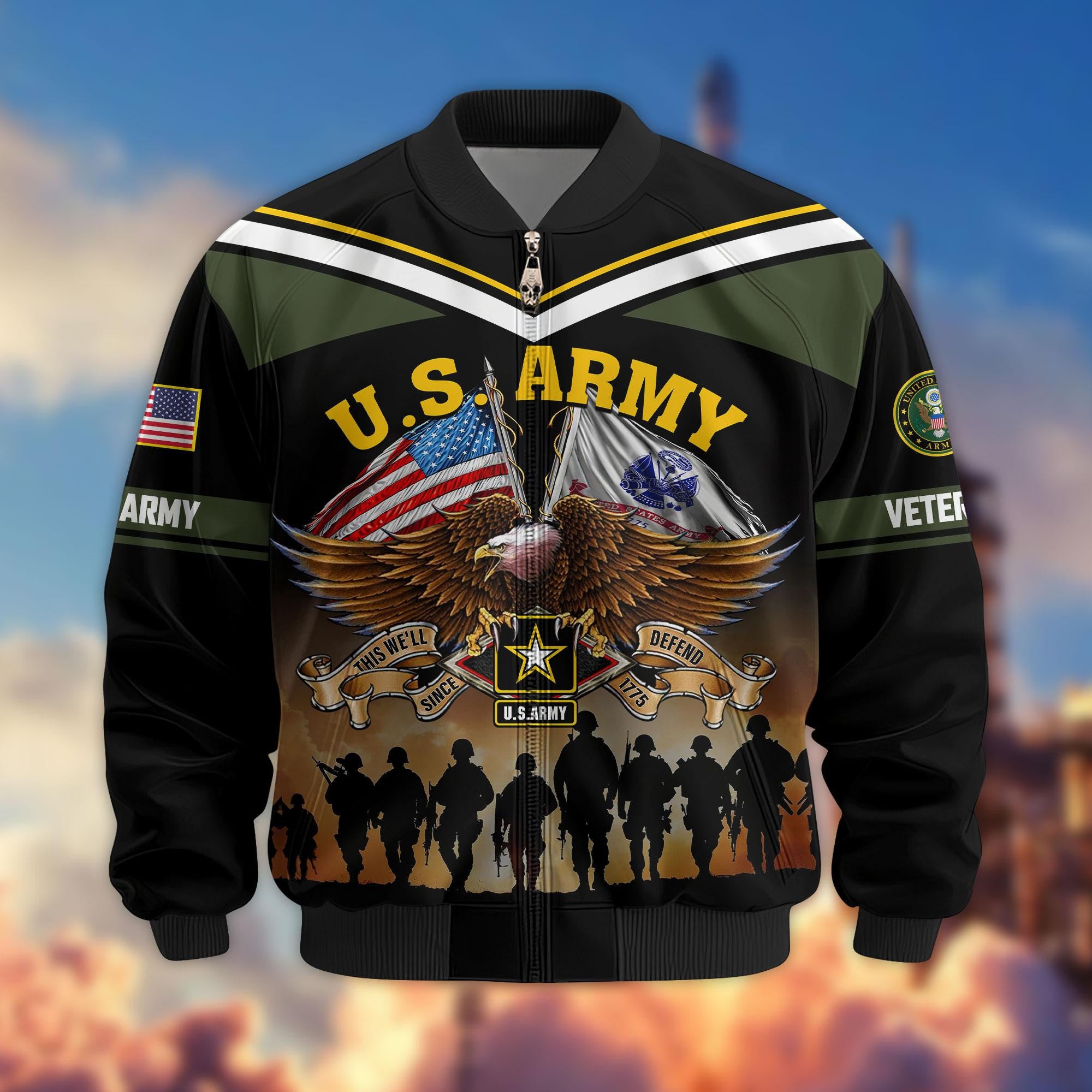 Premium US Veterans Bomber Jacket, Gifts For US Veterans, Gifts On Father's Day, Veterans Day.