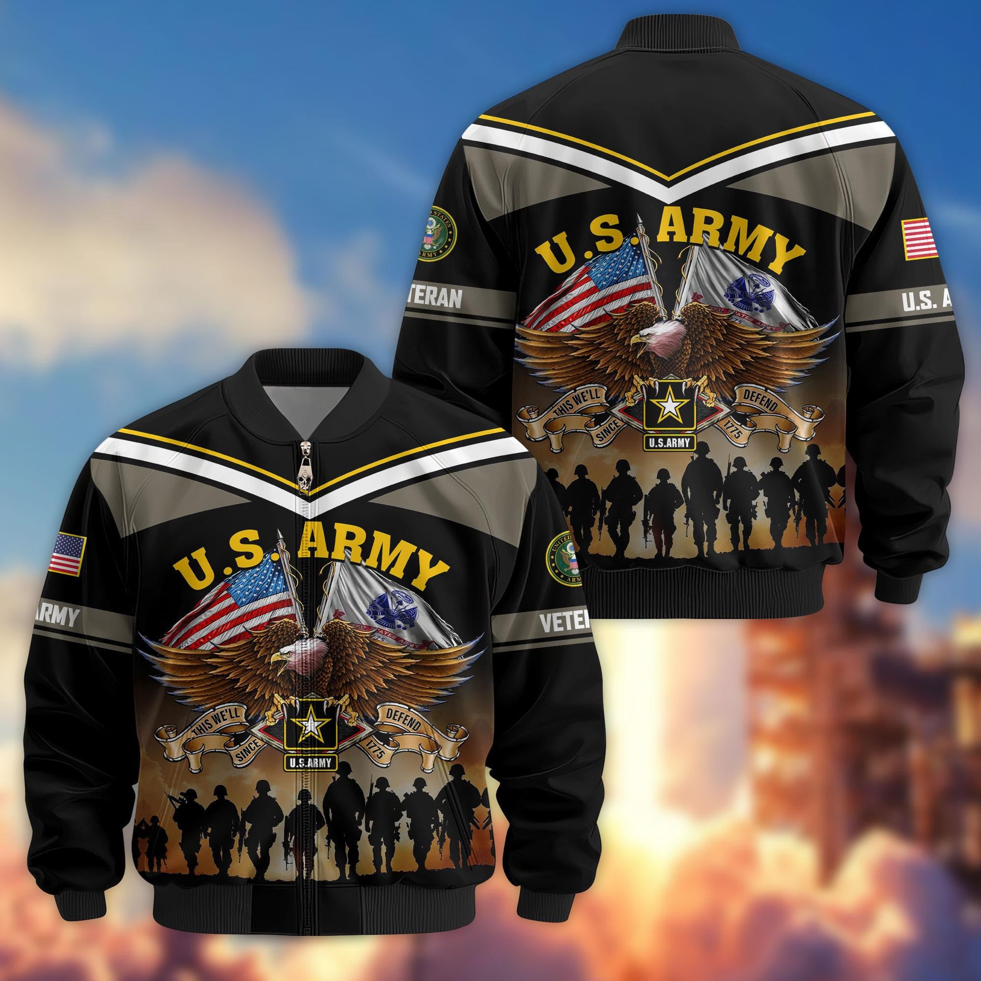Premium US Veterans Bomber Jacket, Gifts For US Veterans, Gifts On Father's Day, Veterans Day.
