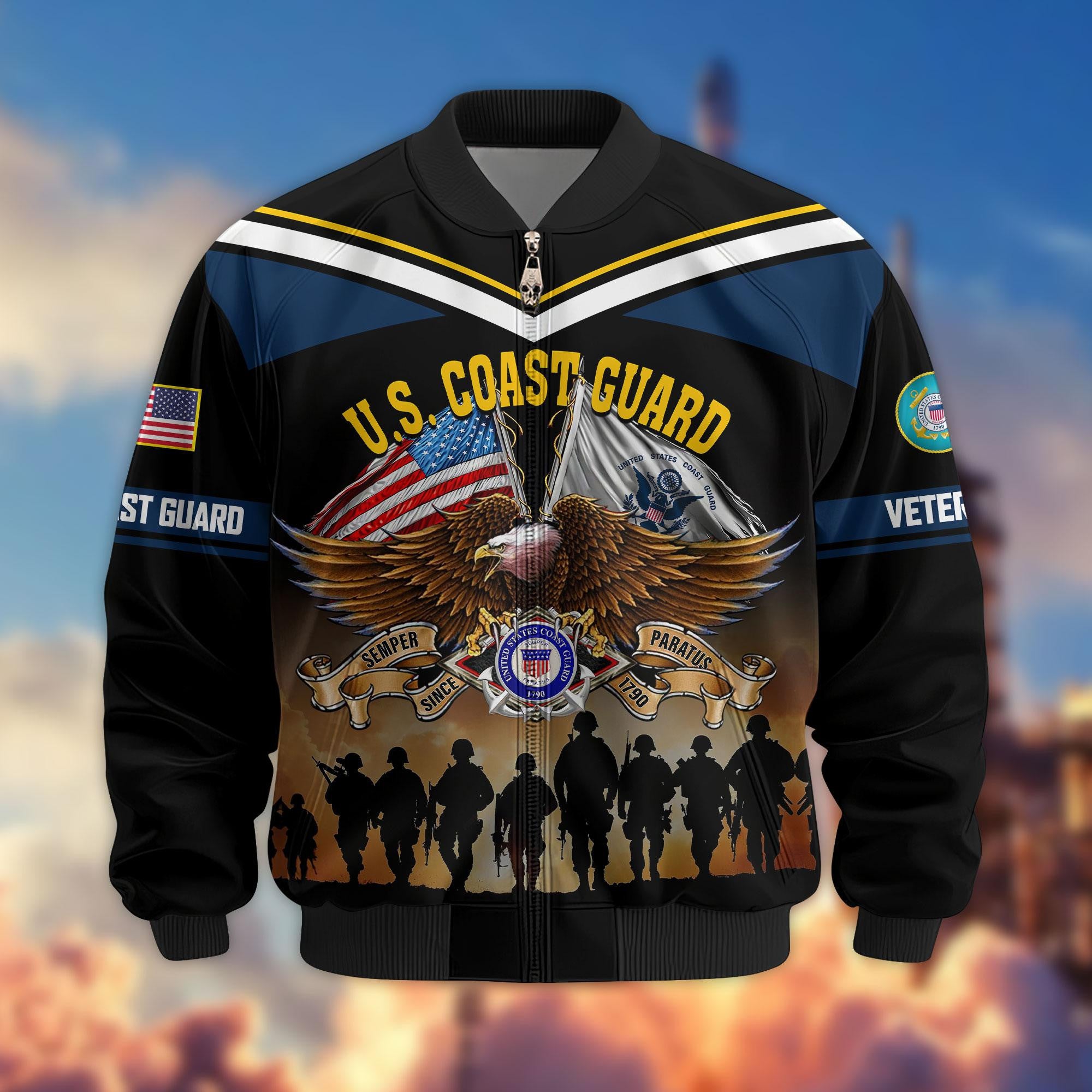 Premium US Veterans Bomber Jacket, Gifts For US Veterans, Gifts On Father's Day, Veterans Day.