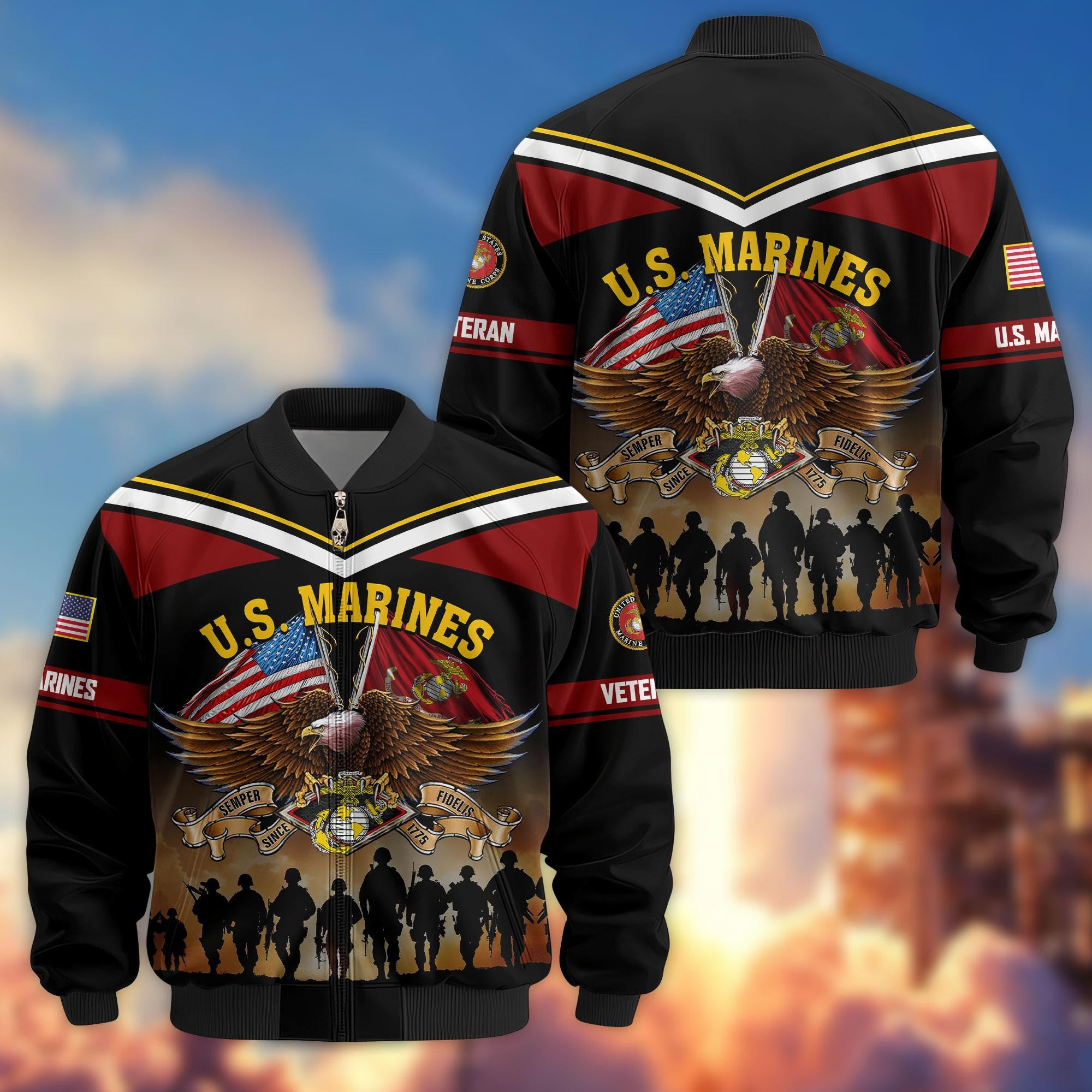 Premium US Veterans Bomber Jacket, Gifts For US Veterans, Gifts On Father's Day, Veterans Day.