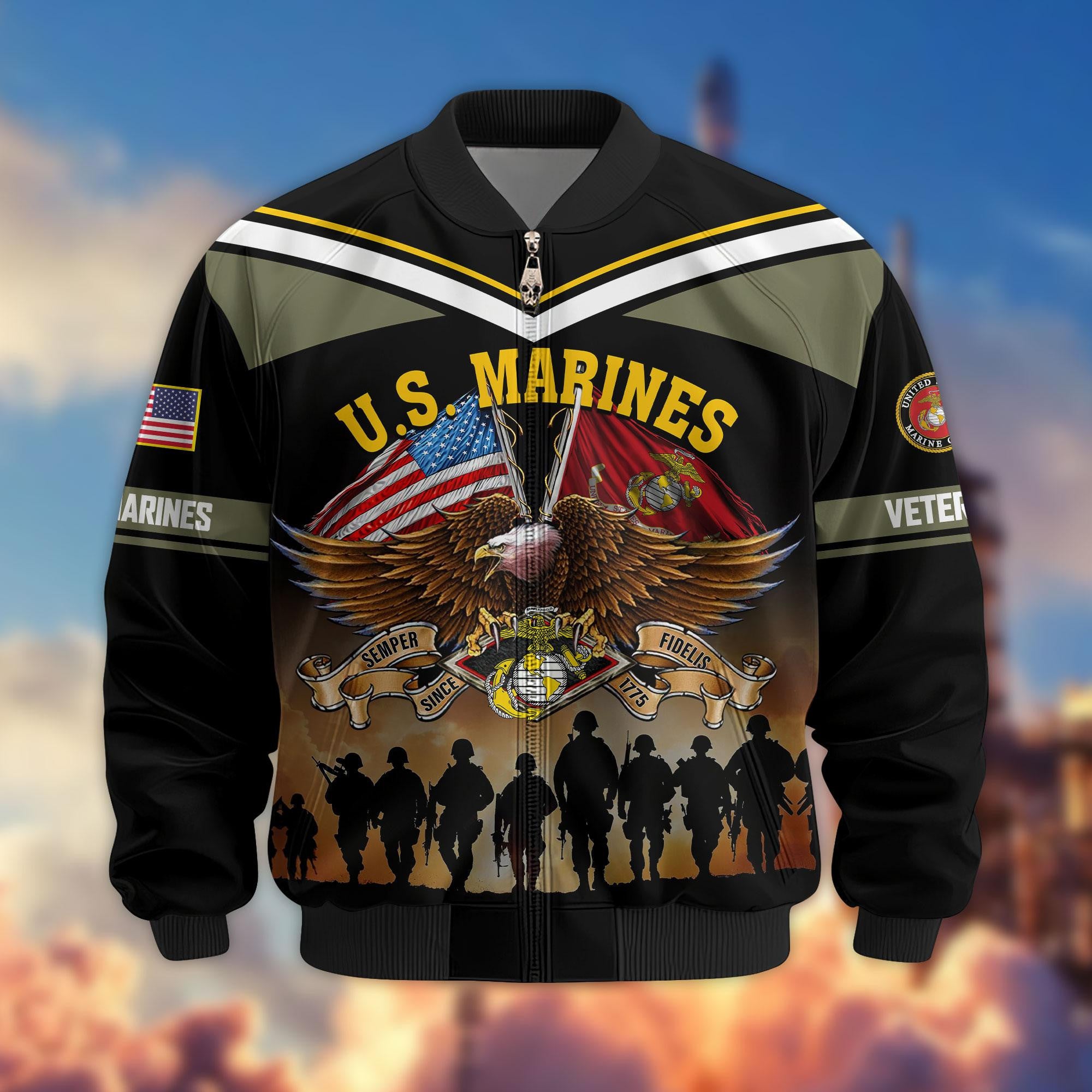 Premium US Veterans Bomber Jacket, Gifts For US Veterans, Gifts On Father's Day, Veterans Day.