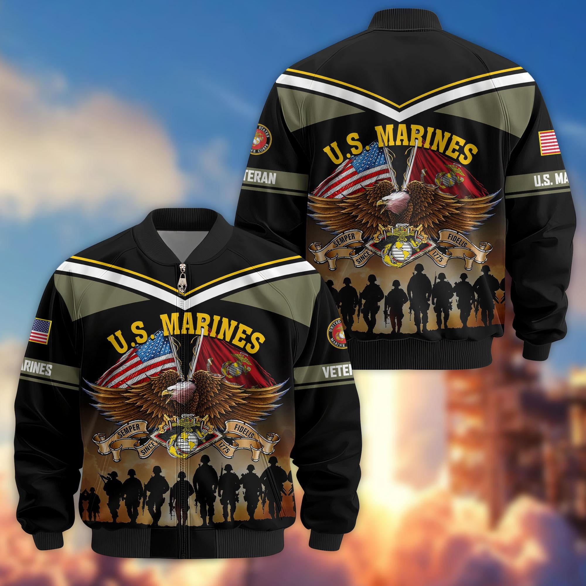 Premium US Veterans Bomber Jacket, Gifts For US Veterans, Gifts On Father's Day, Veterans Day.