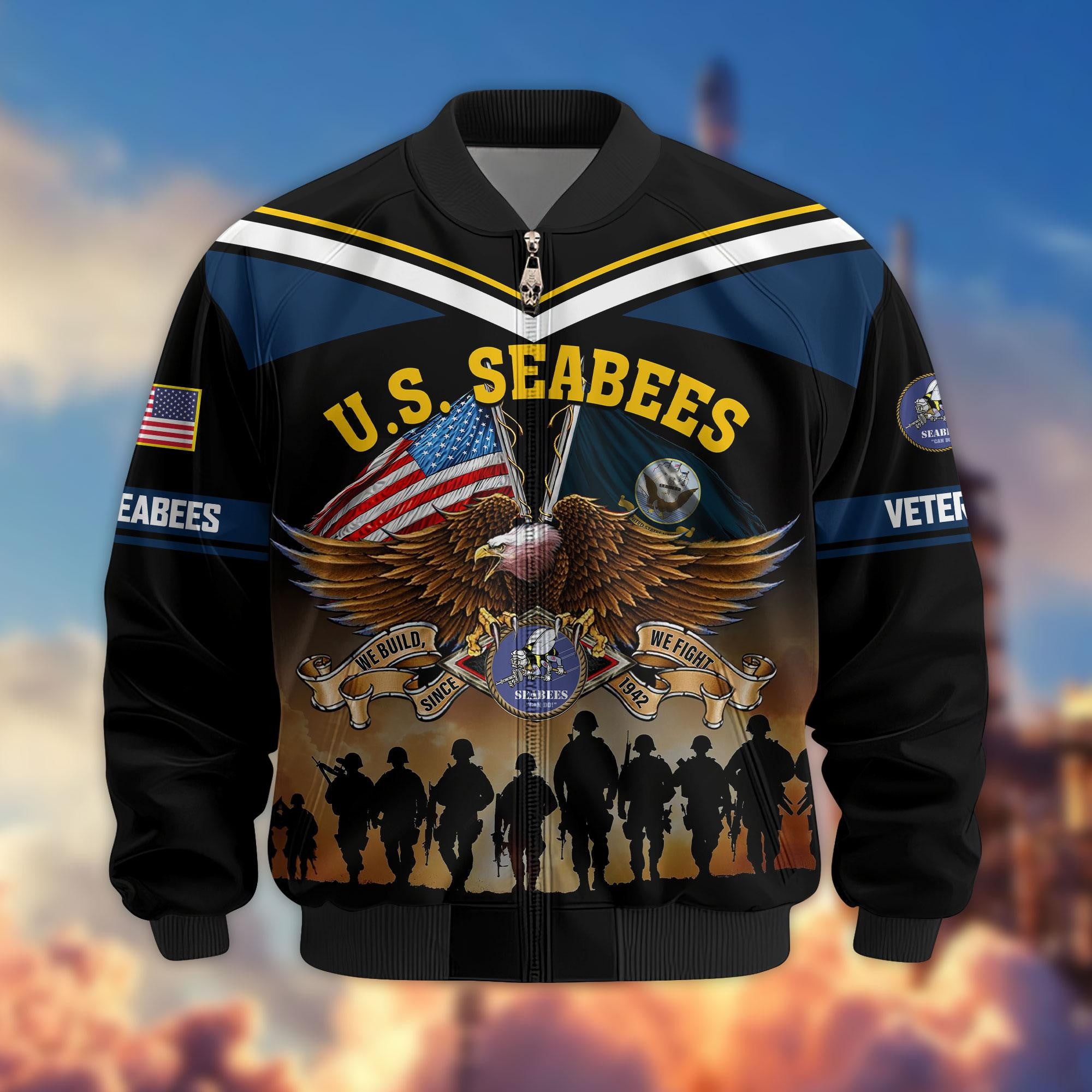 Premium US Veterans Bomber Jacket, Gifts For US Veterans, Gifts On Father's Day, Veterans Day.