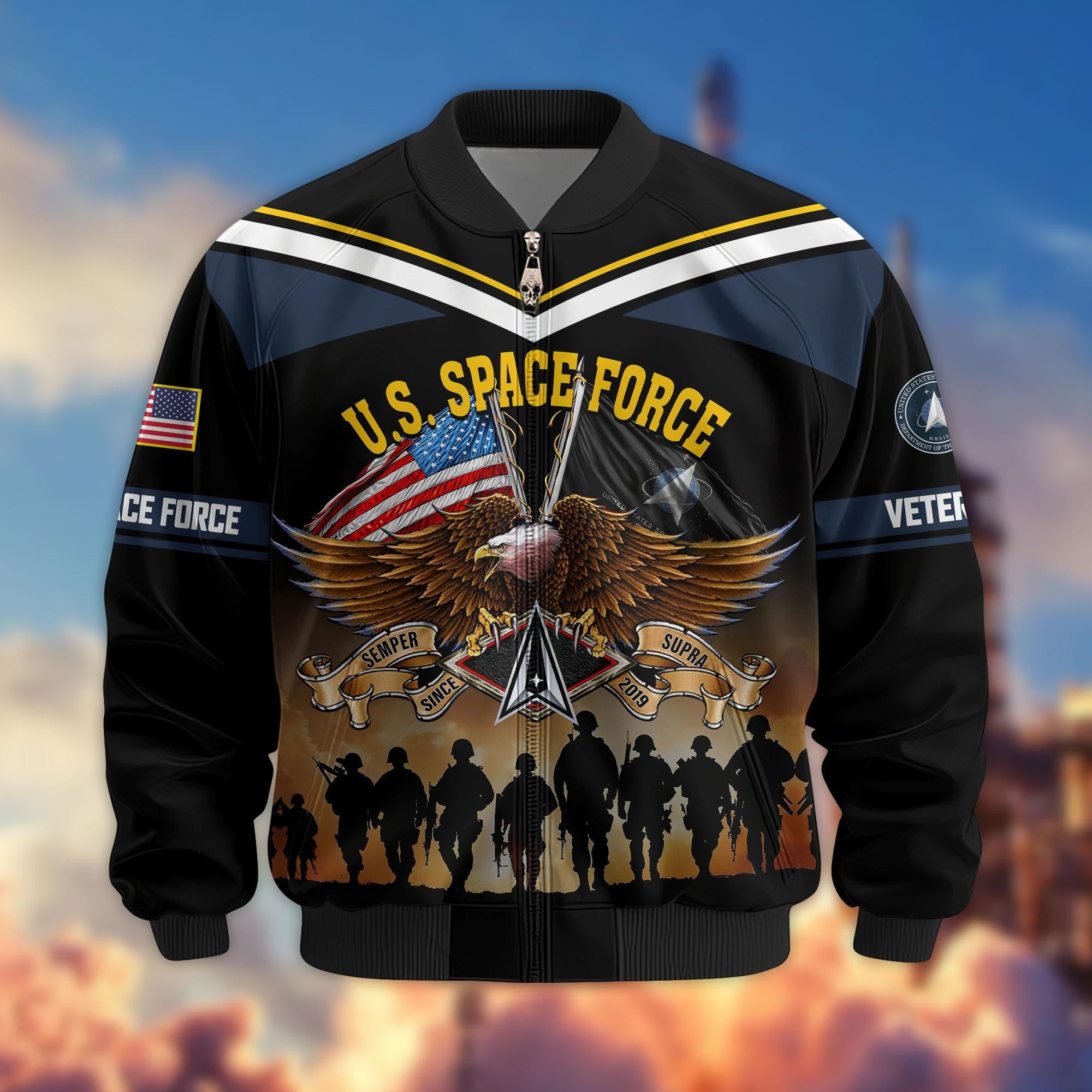 Premium US Veterans Bomber Jacket, Gifts For US Veterans, Gifts On Father's Day, Veterans Day.