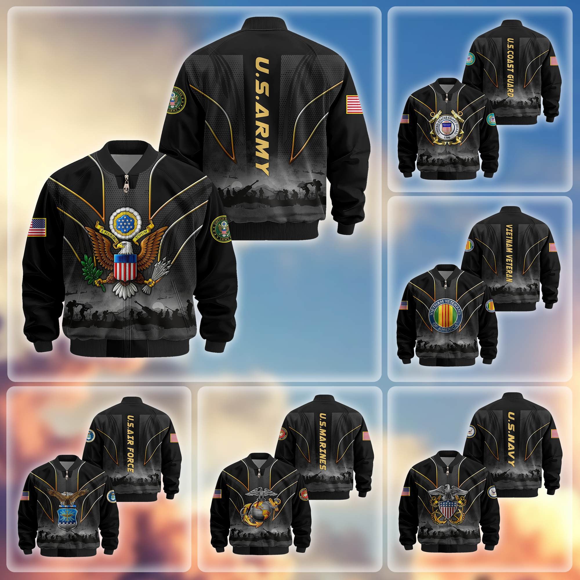Premium US Veterans Bomber Jacket, Gifts For US Veterans, Gifts On Father's Day, Veterans Day.