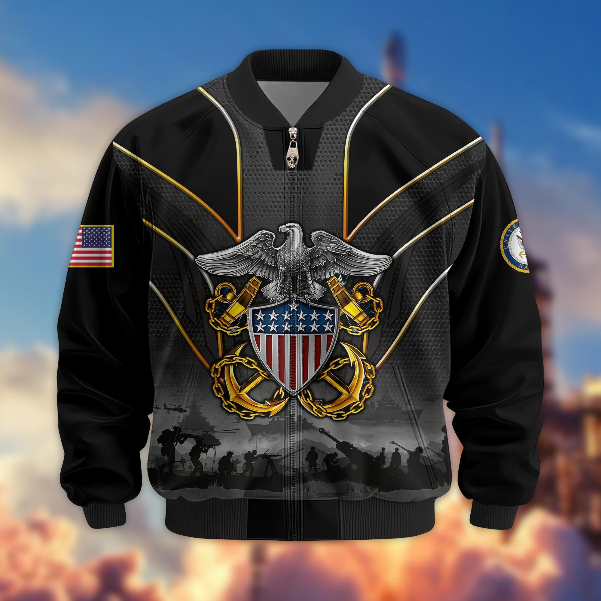 Premium US Veterans Bomber Jacket, Gifts For US Veterans, Gifts On Father's Day, Veterans Day.