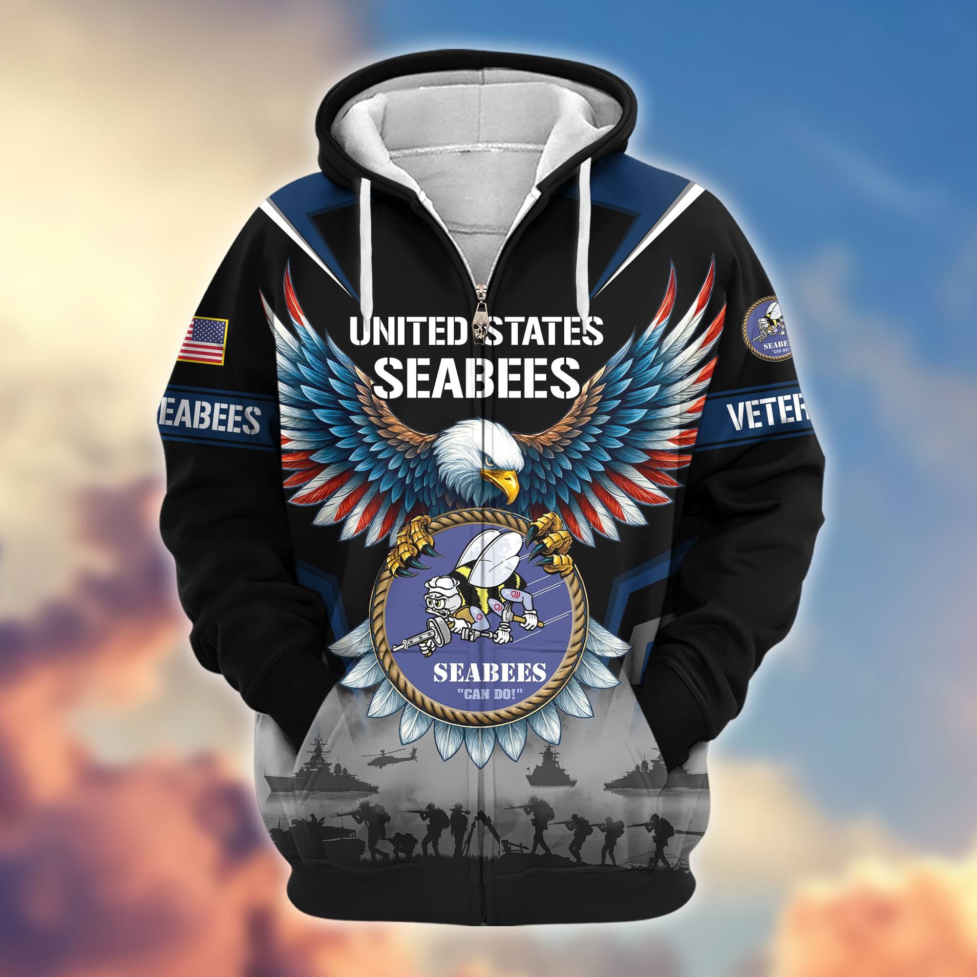 Premium US Veterans Zip Hoodie, Gifts For US Veterans, Gifts On Father's Day, Veterans Day.