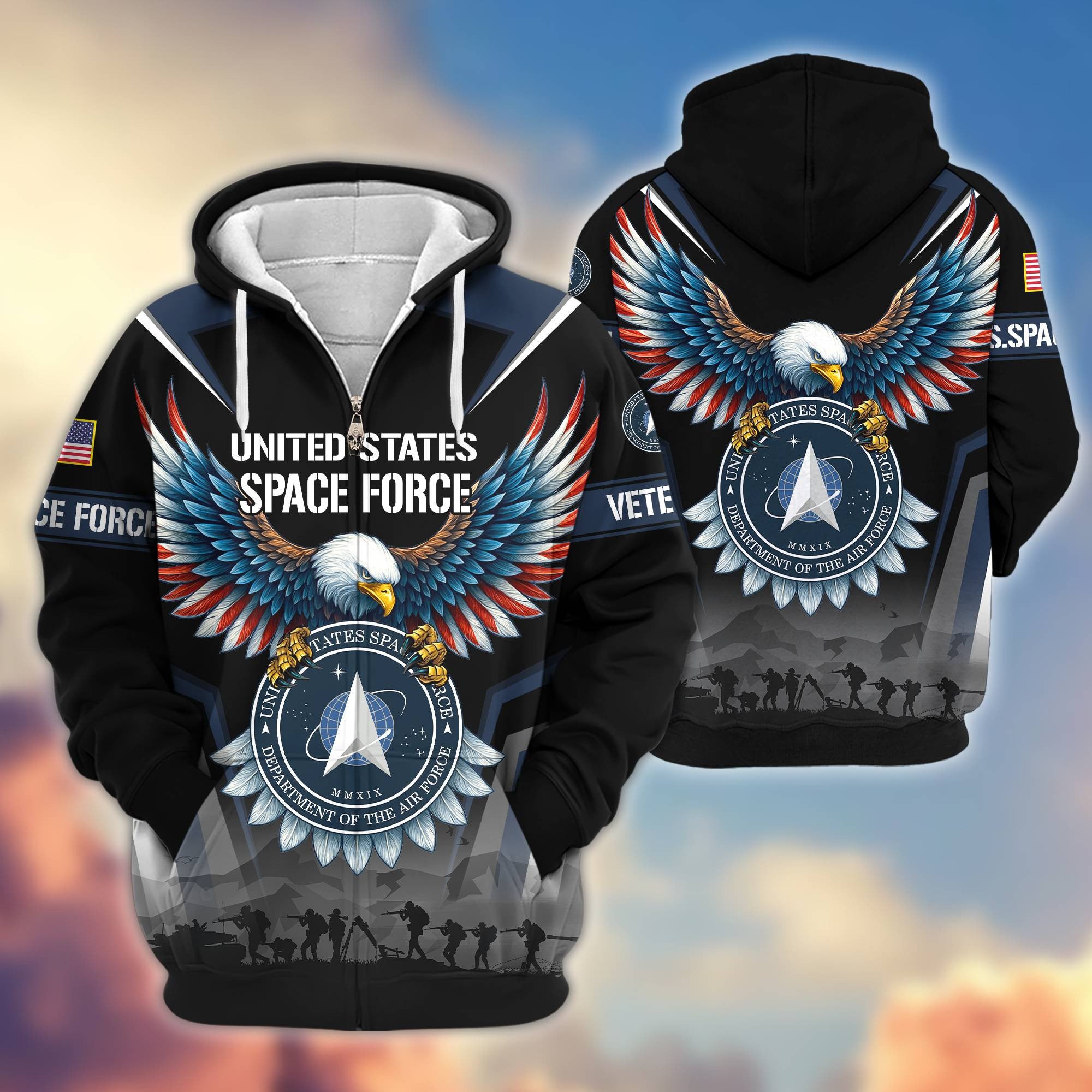 Premium US Veterans Zip Hoodie, Gifts For US Veterans, Gifts On Father's Day, Veterans Day.
