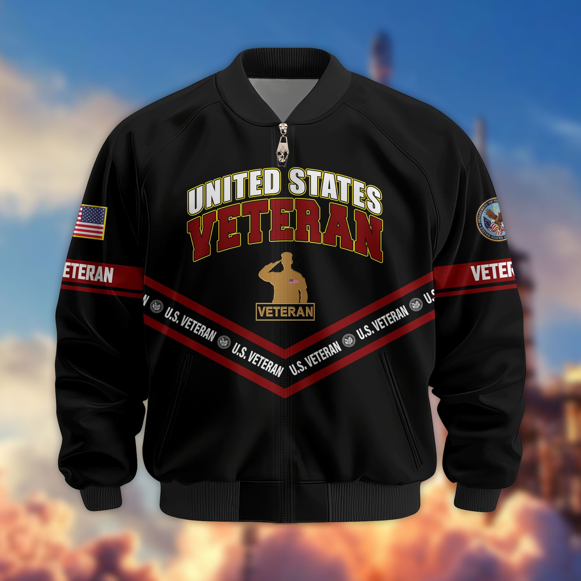 Premium US Veterans Bomber Jacket, Gifts For US Veterans, Gifts On Father's Day, Veterans Day.