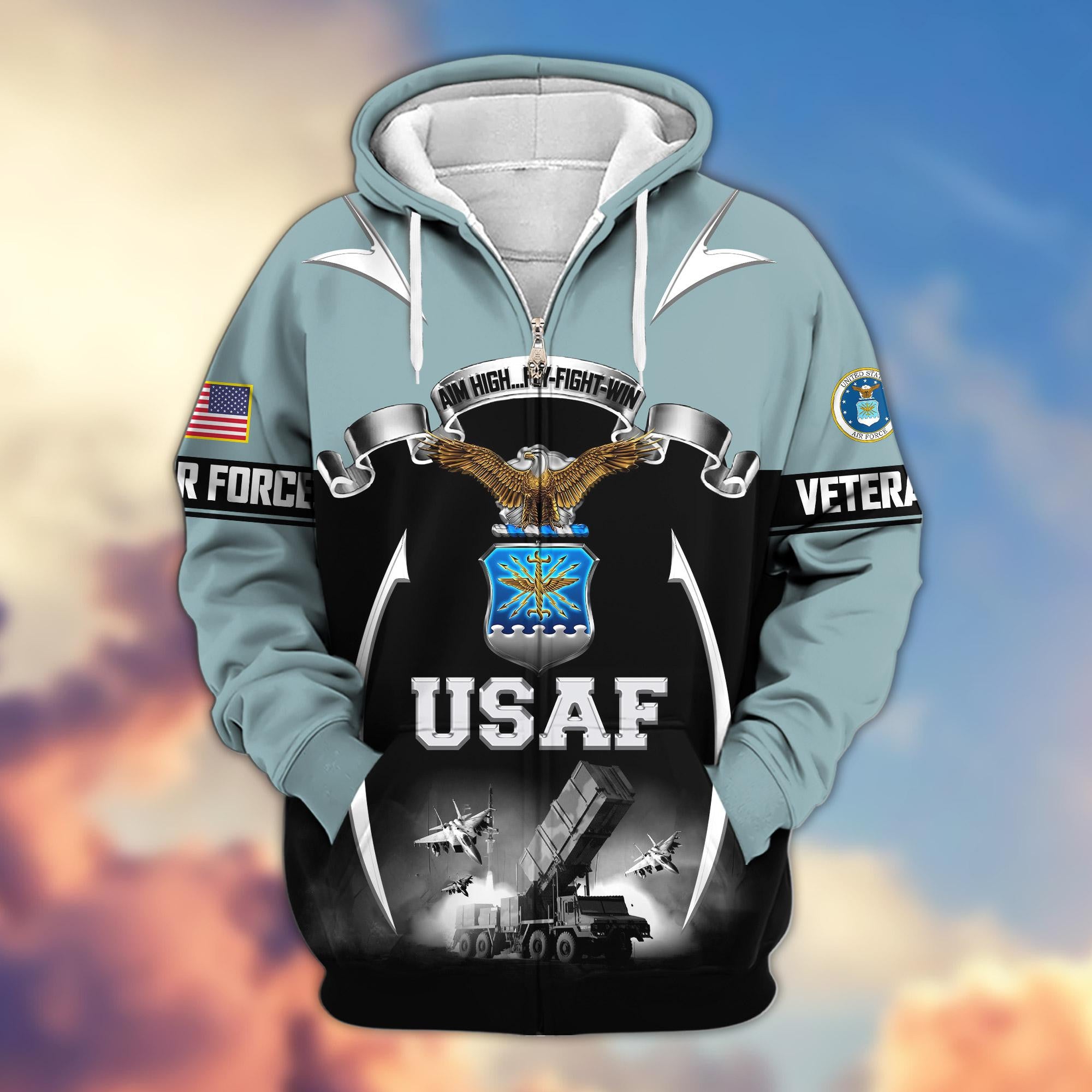 Premium US Veterans Zip Hoodie, Gifts For US Veterans, Gifts On Father's Day, Veterans Day.