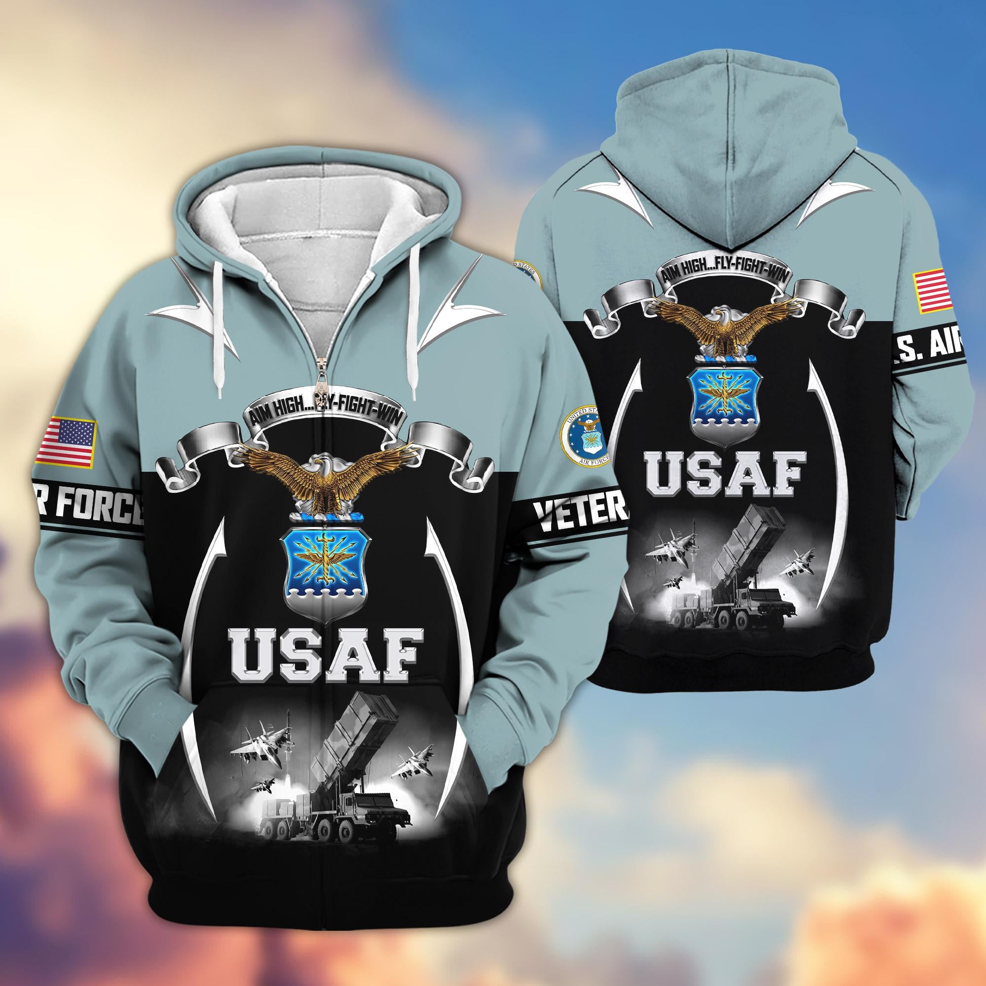 Premium US Veterans Zip Hoodie, Gifts For US Veterans, Gifts On Father's Day, Veterans Day.