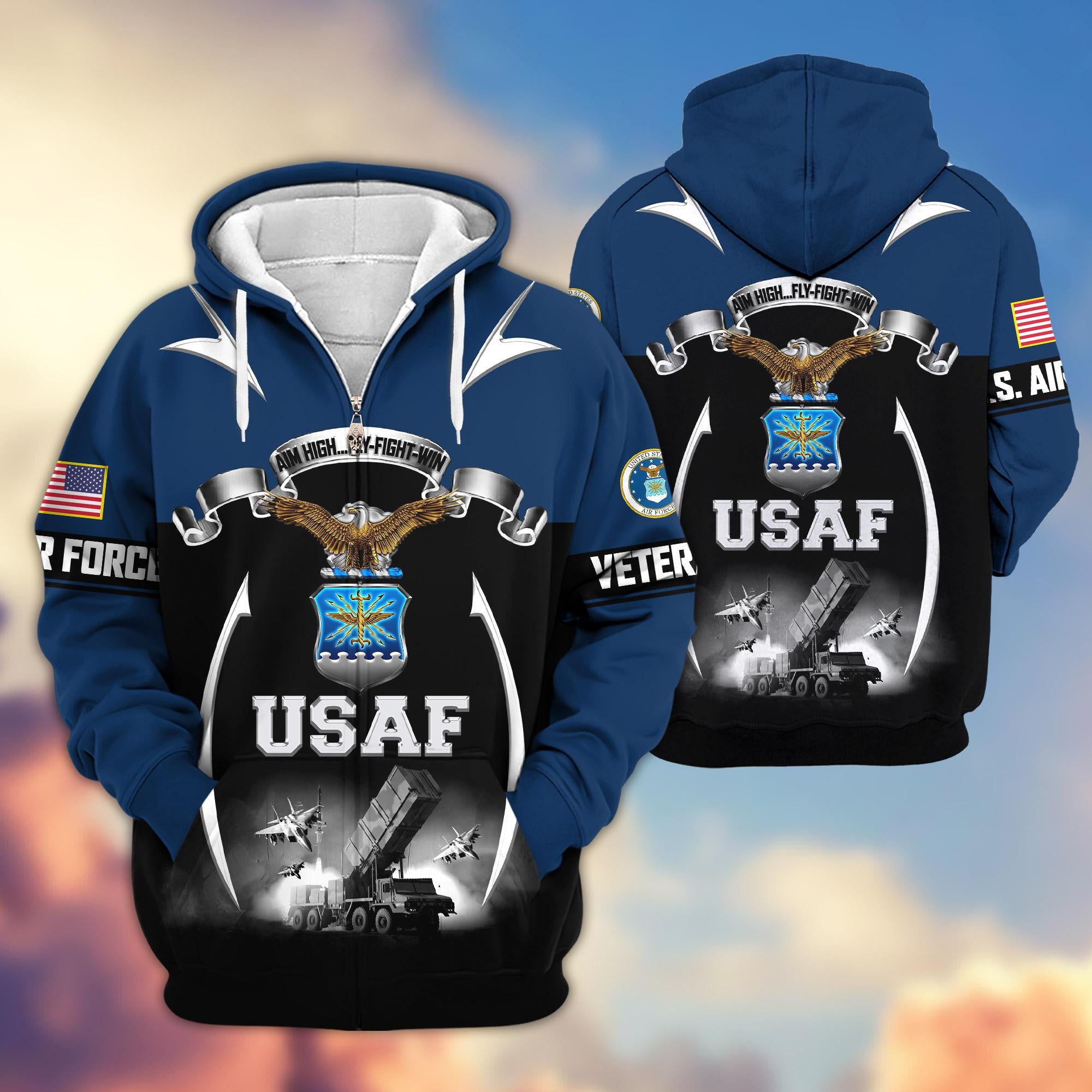 Premium US Veterans Zip Hoodie, Gifts For US Veterans, Gifts On Father's Day, Veterans Day.