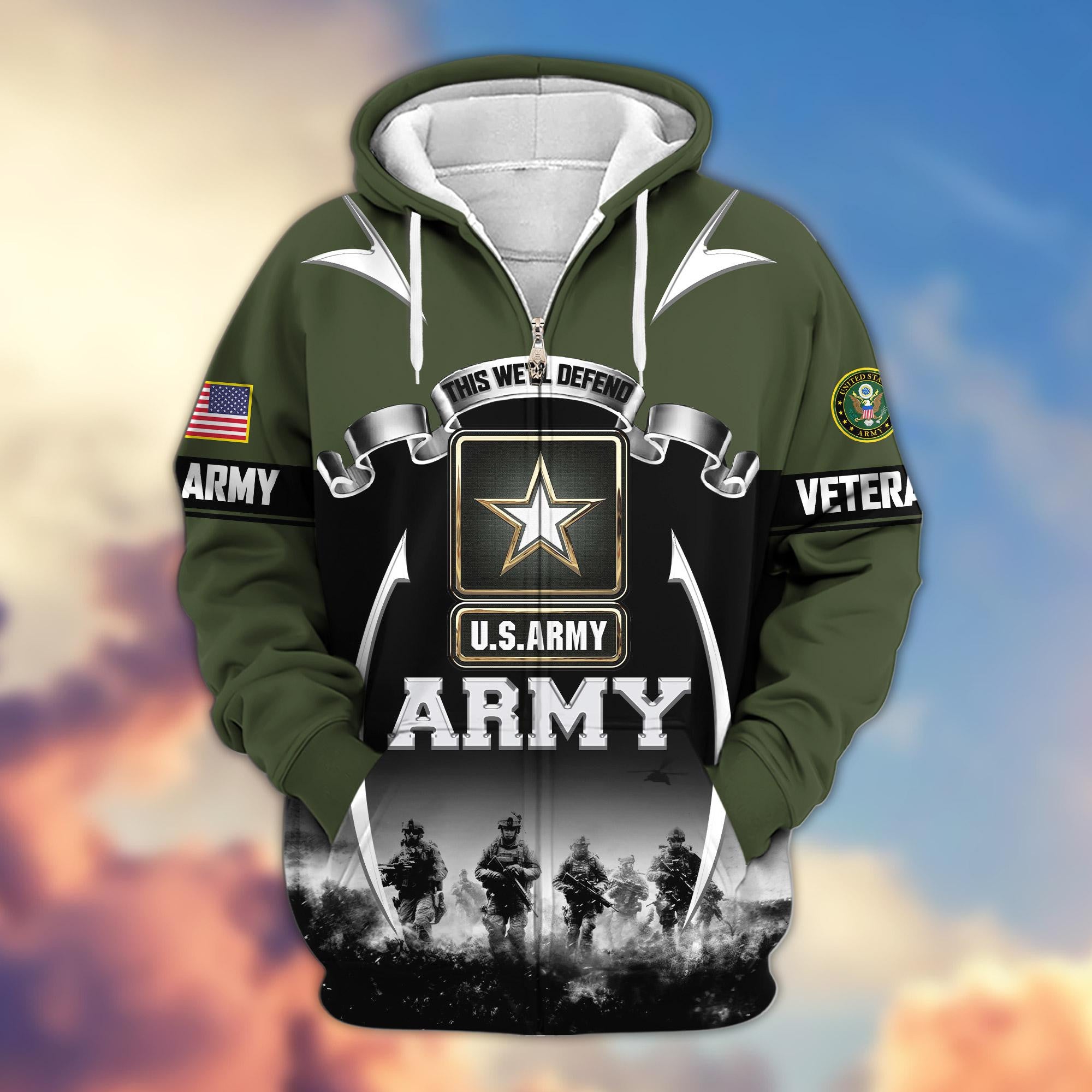 Premium US Veterans Zip Hoodie, Gifts For US Veterans, Gifts On Father's Day, Veterans Day.