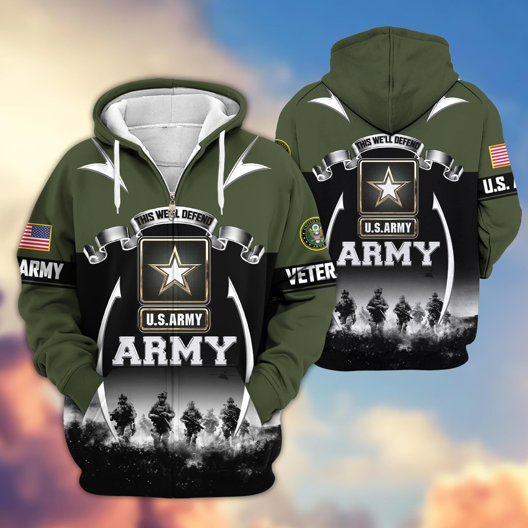 Premium US Veterans Zip Hoodie, Gifts For US Veterans, Gifts On Father's Day, Veterans Day.