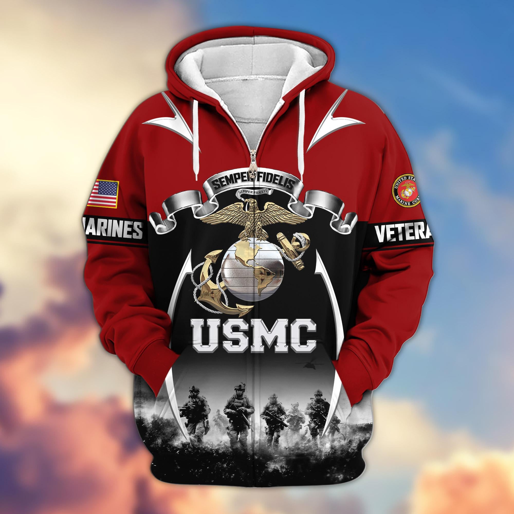 Premium US Veterans Zip Hoodie, Gifts For US Veterans, Gifts On Father's Day, Veterans Day.