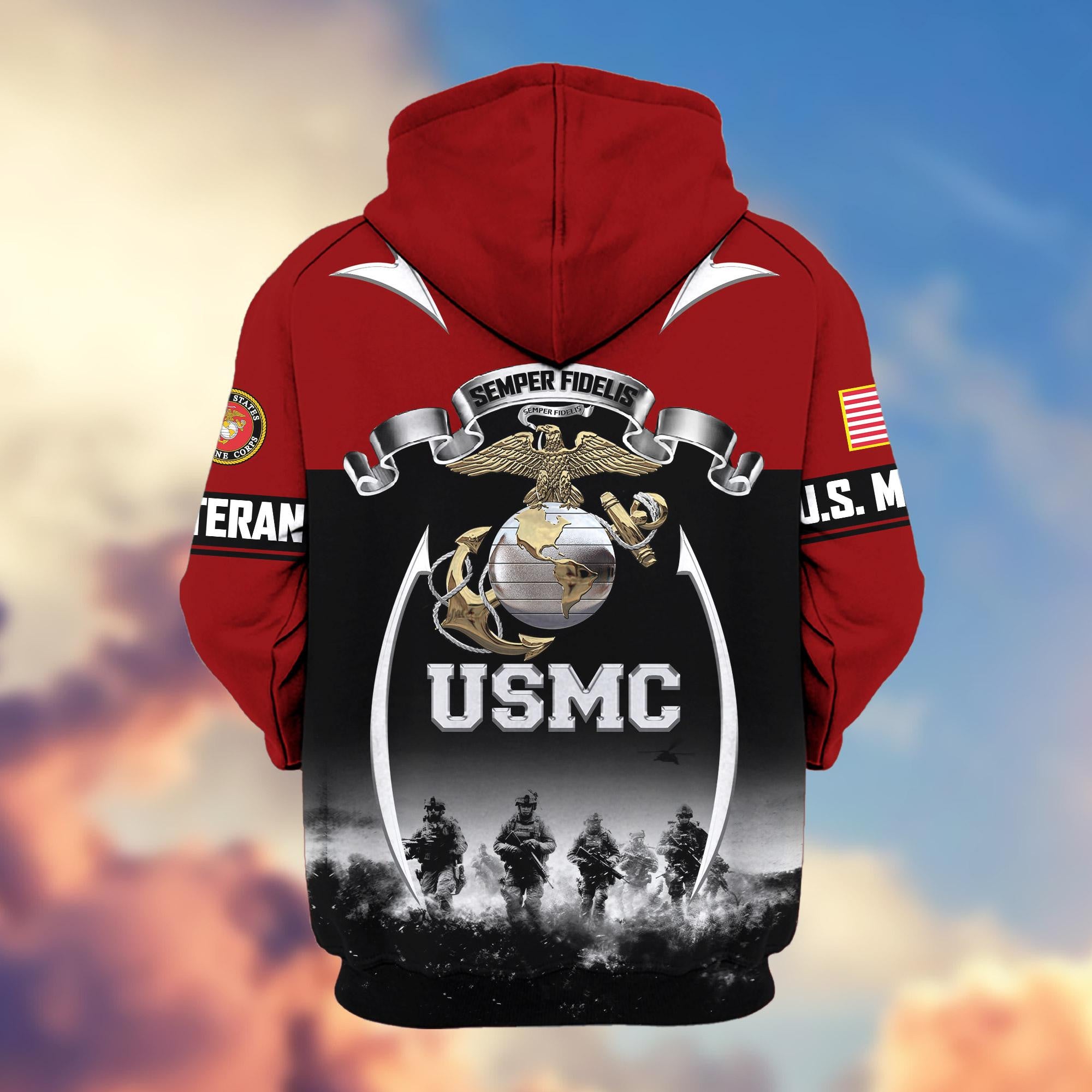 Premium US Veterans Zip Hoodie, Gifts For US Veterans, Gifts On Father's Day, Veterans Day.