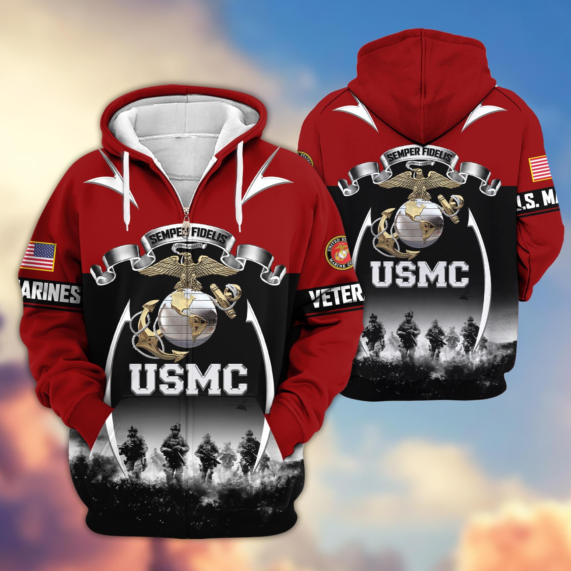 Premium US Veterans Zip Hoodie, Gifts For US Veterans, Gifts On Father's Day, Veterans Day.