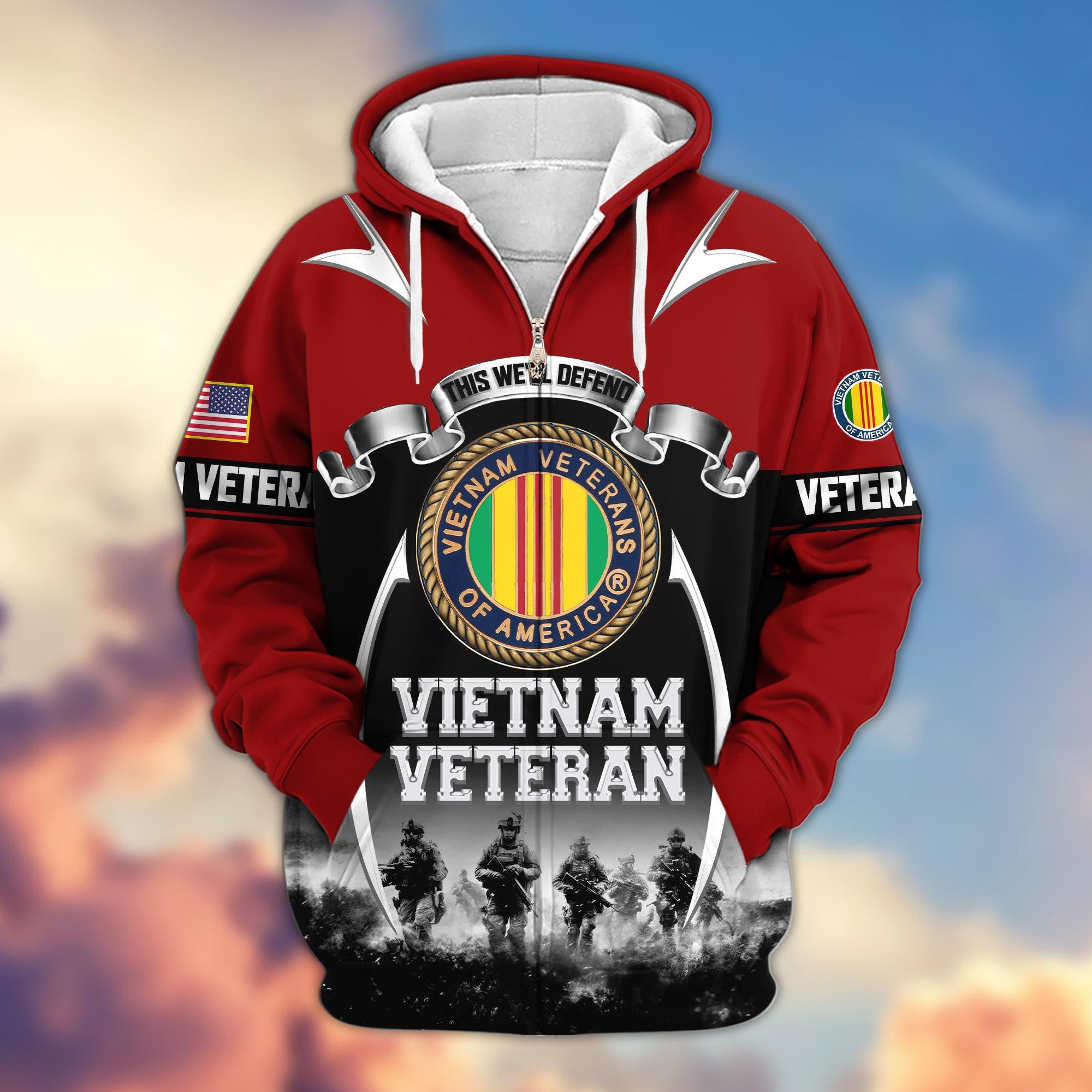 Premium US Veterans Zip Hoodie, Gifts For US Veterans, Gifts On Father's Day, Veterans Day.