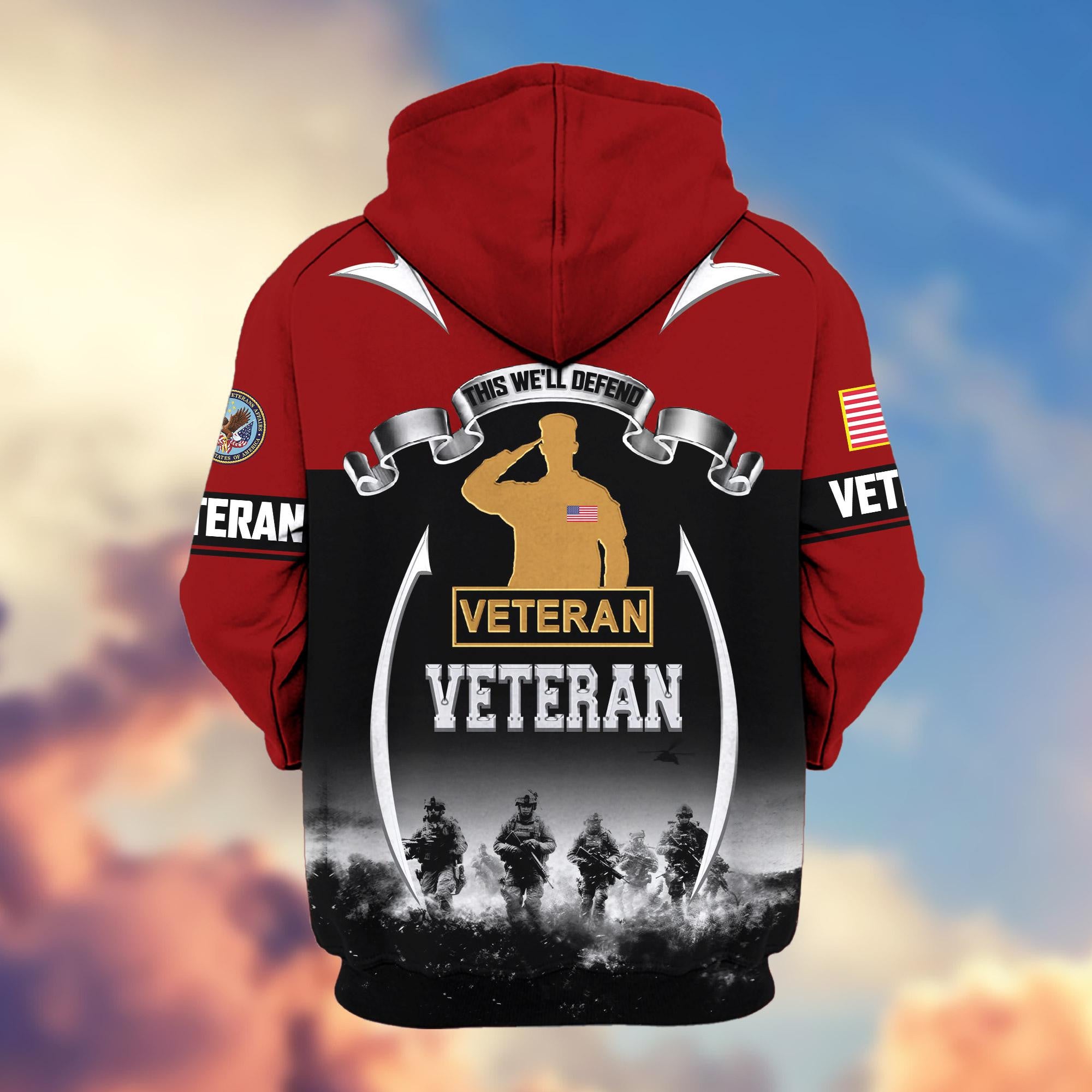 Premium US Veterans Zip Hoodie, Gifts For US Veterans, Gifts On Father's Day, Veterans Day.