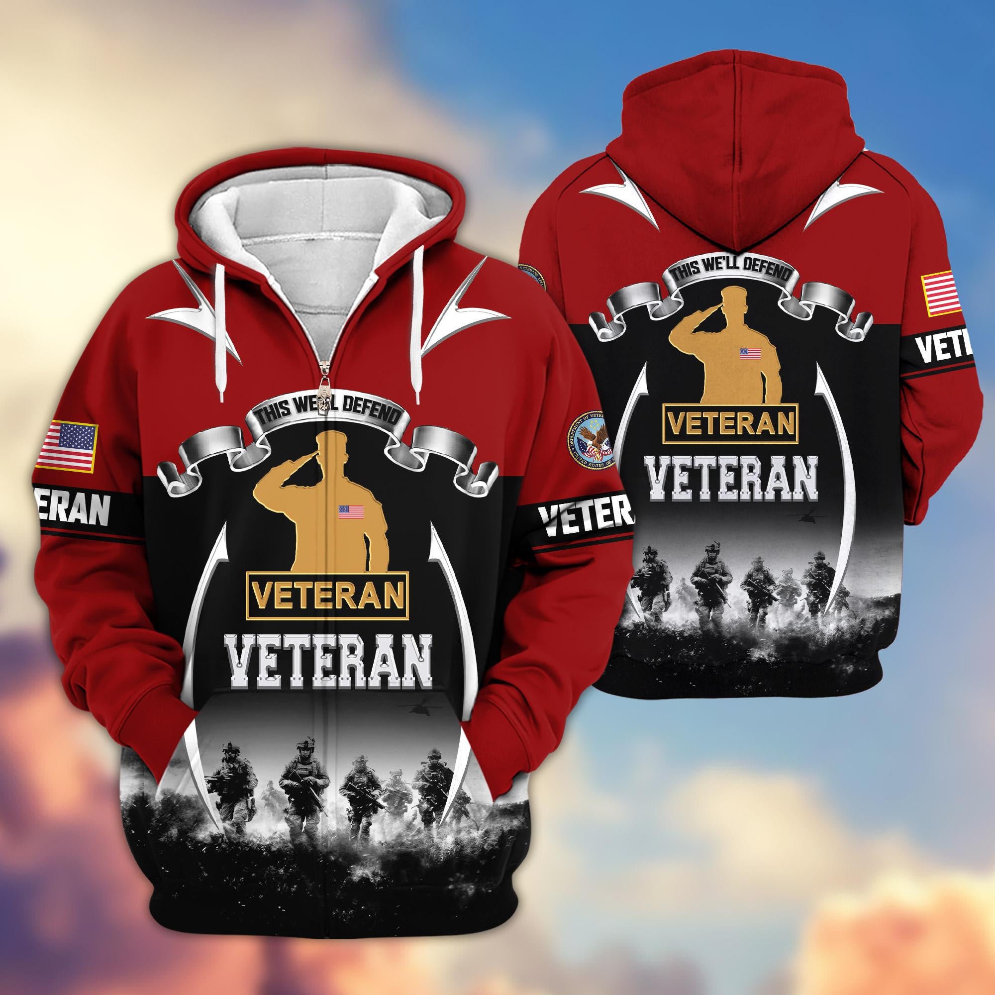 Premium US Veterans Zip Hoodie, Gifts For US Veterans, Gifts On Father's Day, Veterans Day.