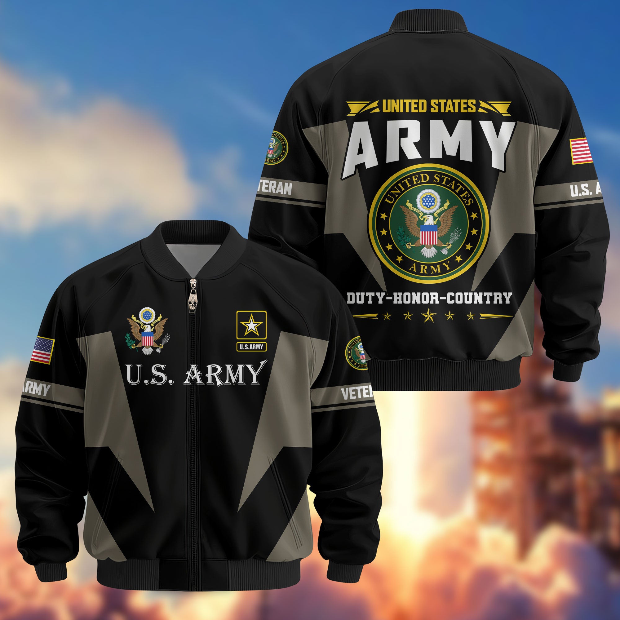 Premium US Veterans Bomber Jacket, Gifts For US Veterans, Gifts On Father's Day, Veterans Day.