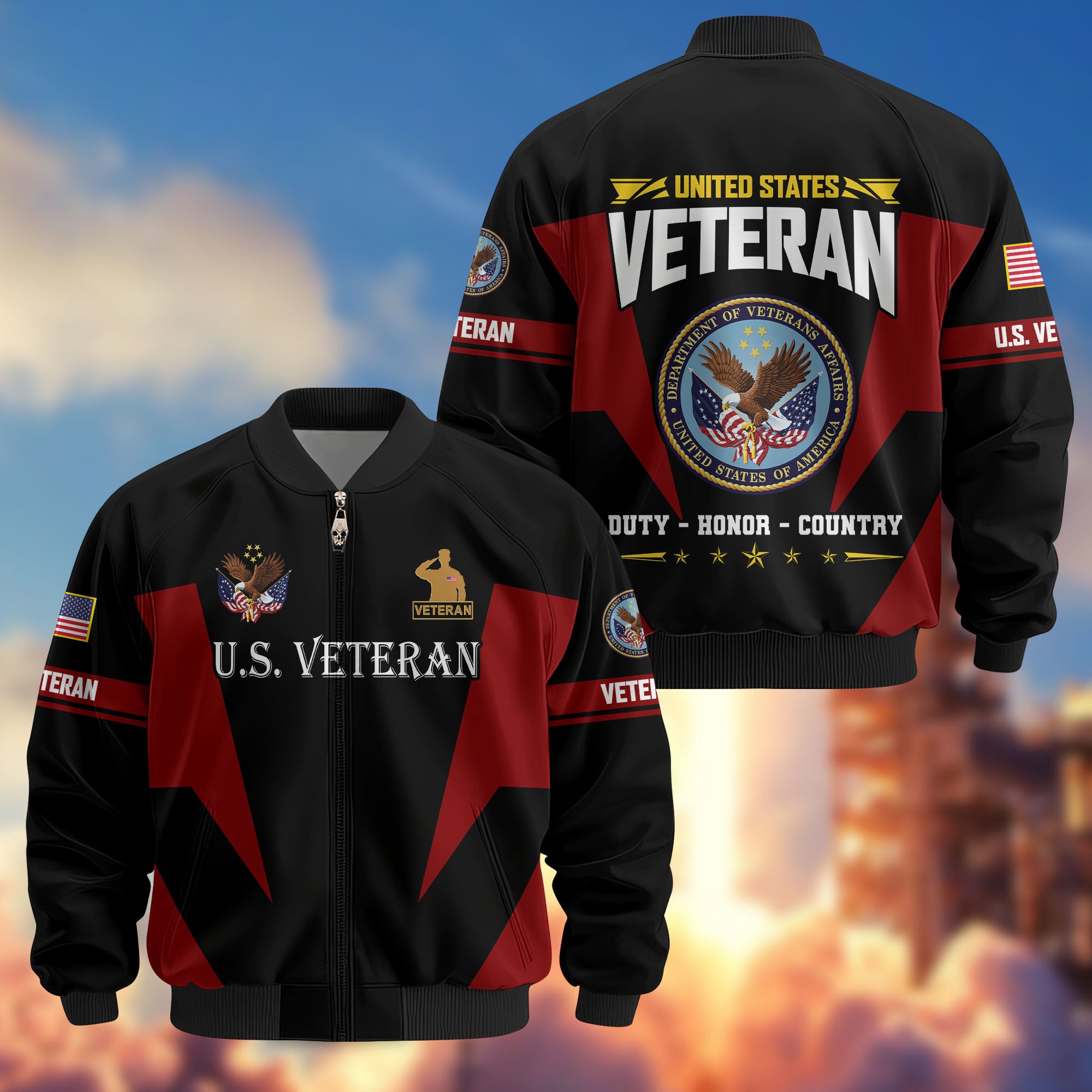 Premium US Veterans Bomber Jacket, Gifts For US Veterans, Gifts On Father's Day, Veterans Day.