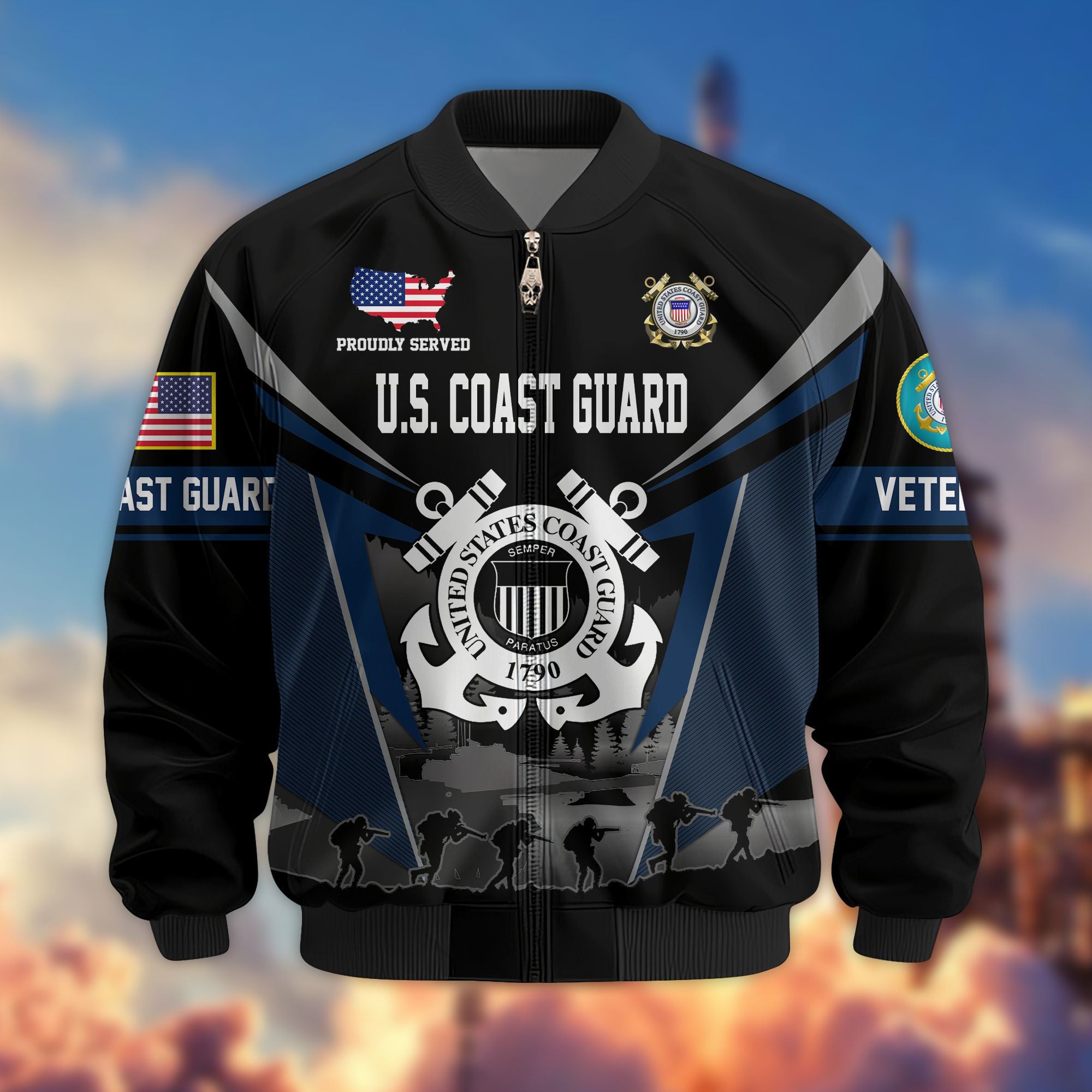 Premium US Veterans Bomber Jacket, Gifts For US Veterans, Gifts On Father's Day, Veterans Day.