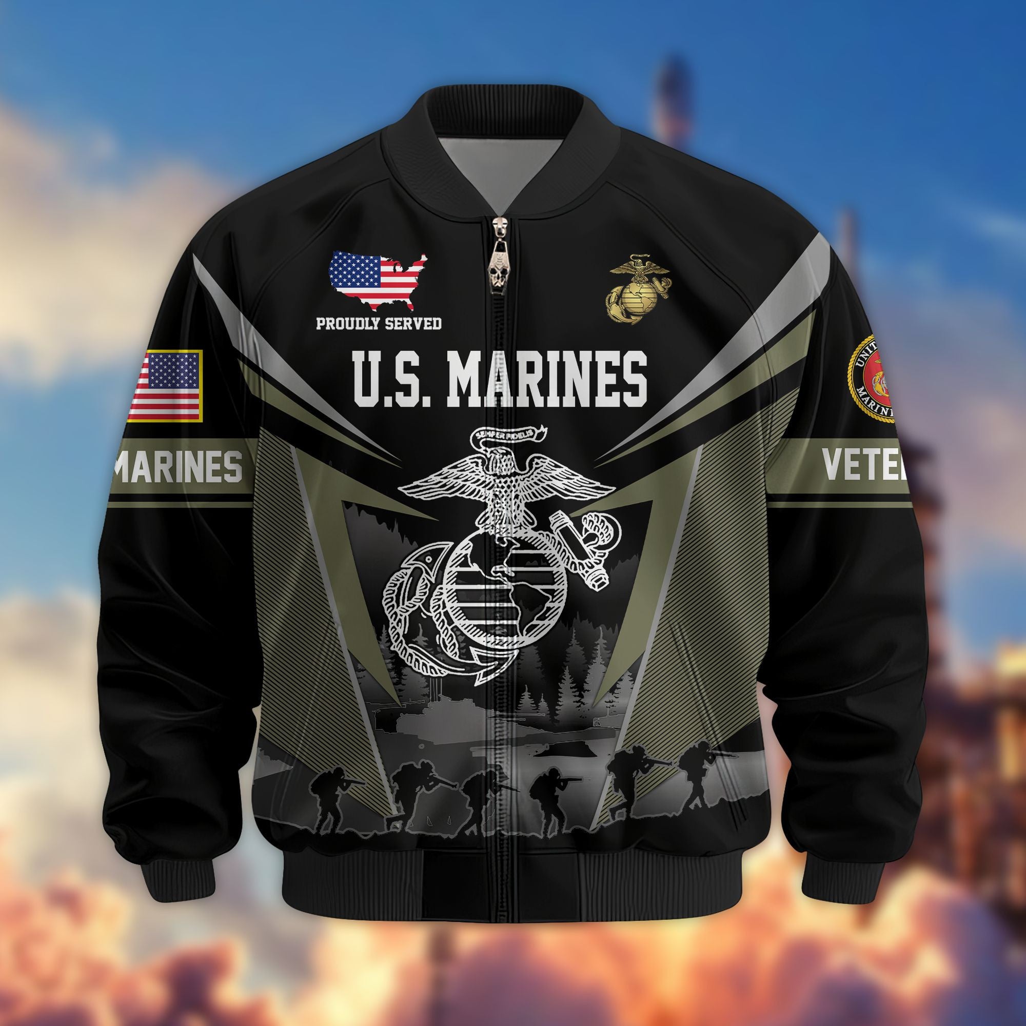 Premium US Veterans Bomber Jacket, Gifts For US Veterans, Gifts On Father's Day, Veterans Day.