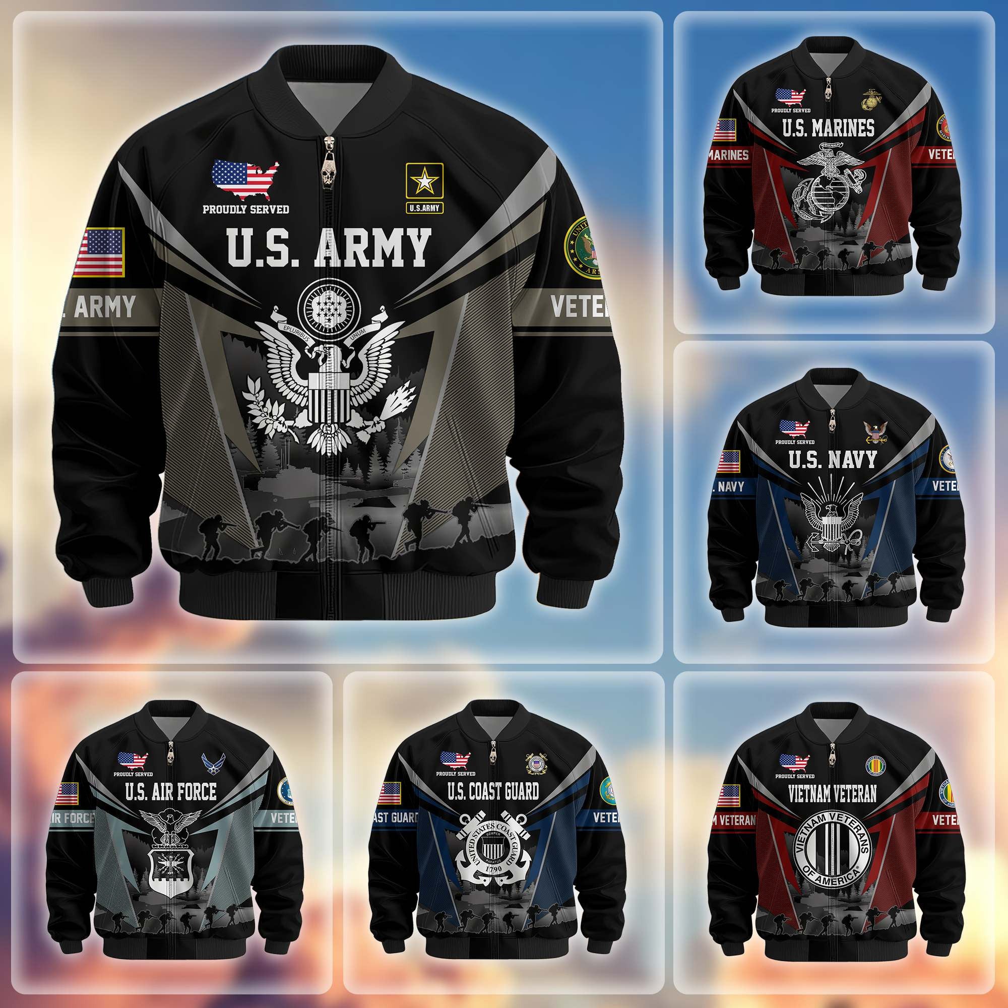 Premium US Veterans Bomber Jacket, Gifts For US Veterans, Gifts On Father's Day, Veterans Day.
