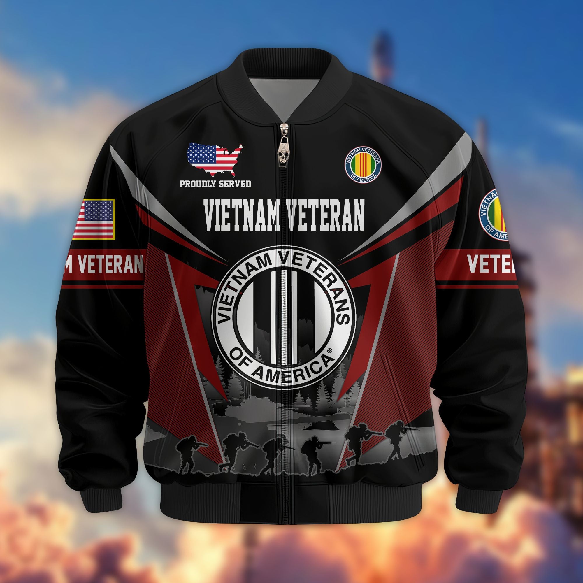 Premium US Veterans Bomber Jacket, Gifts For US Veterans, Gifts On Father's Day, Veterans Day.
