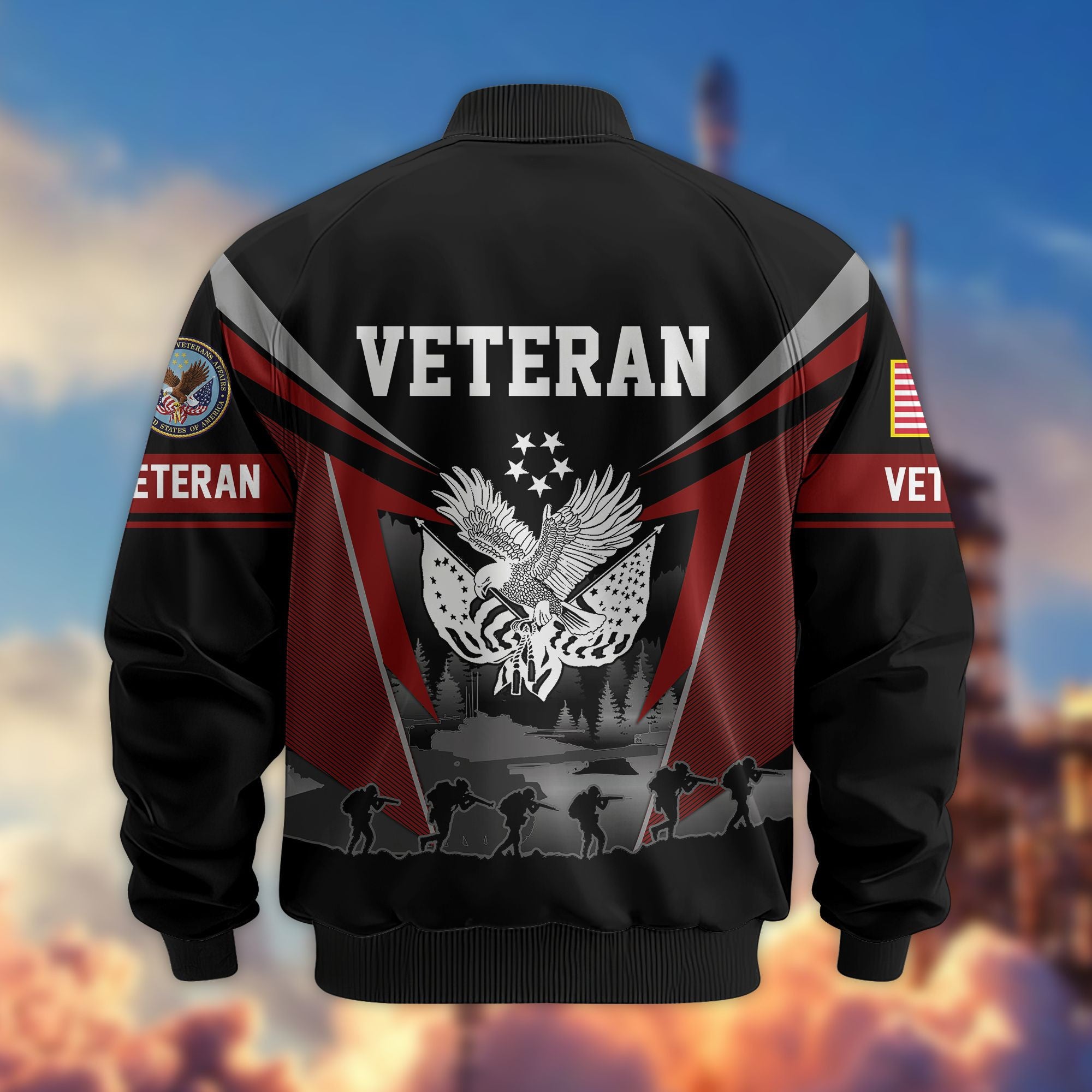 Premium US Veterans Bomber Jacket, Gifts For US Veterans, Gifts On Father's Day, Veterans Day.