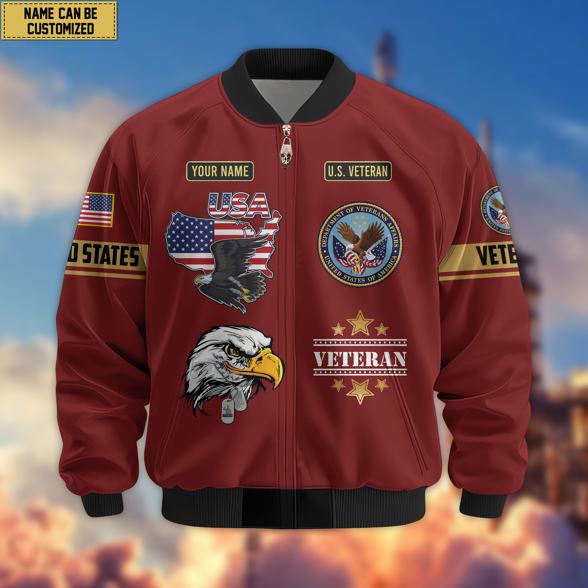 Premium Custom US Veterans Bomber Jacket, Gifts For US Veterans, Gifts On Father's Day, Veterans Day.