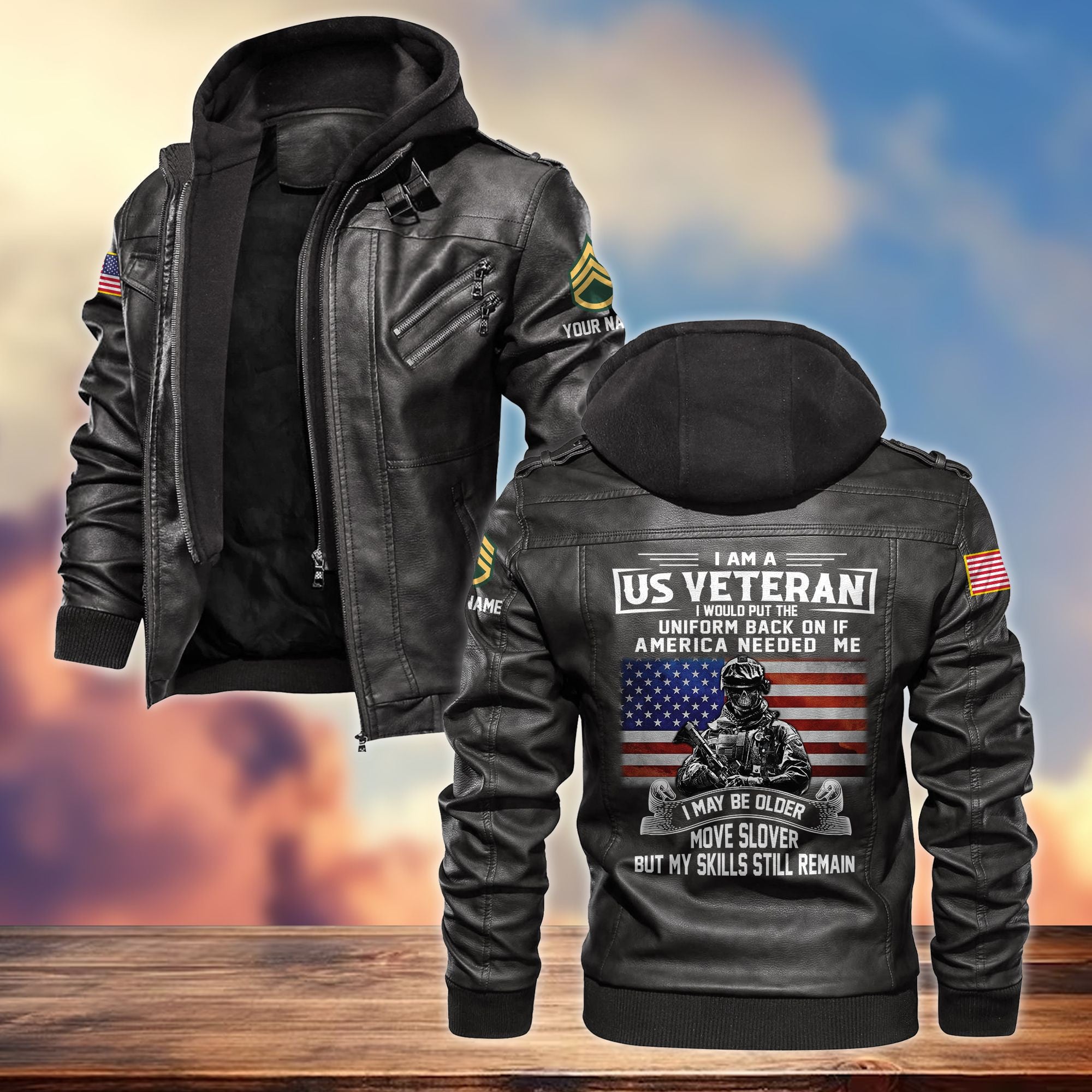 Premium Custom US Army Veteran Leather Jacket, Gifts For Army Veteran, Gifts On Father's Day, Armed Forces Day, Veterans Day.