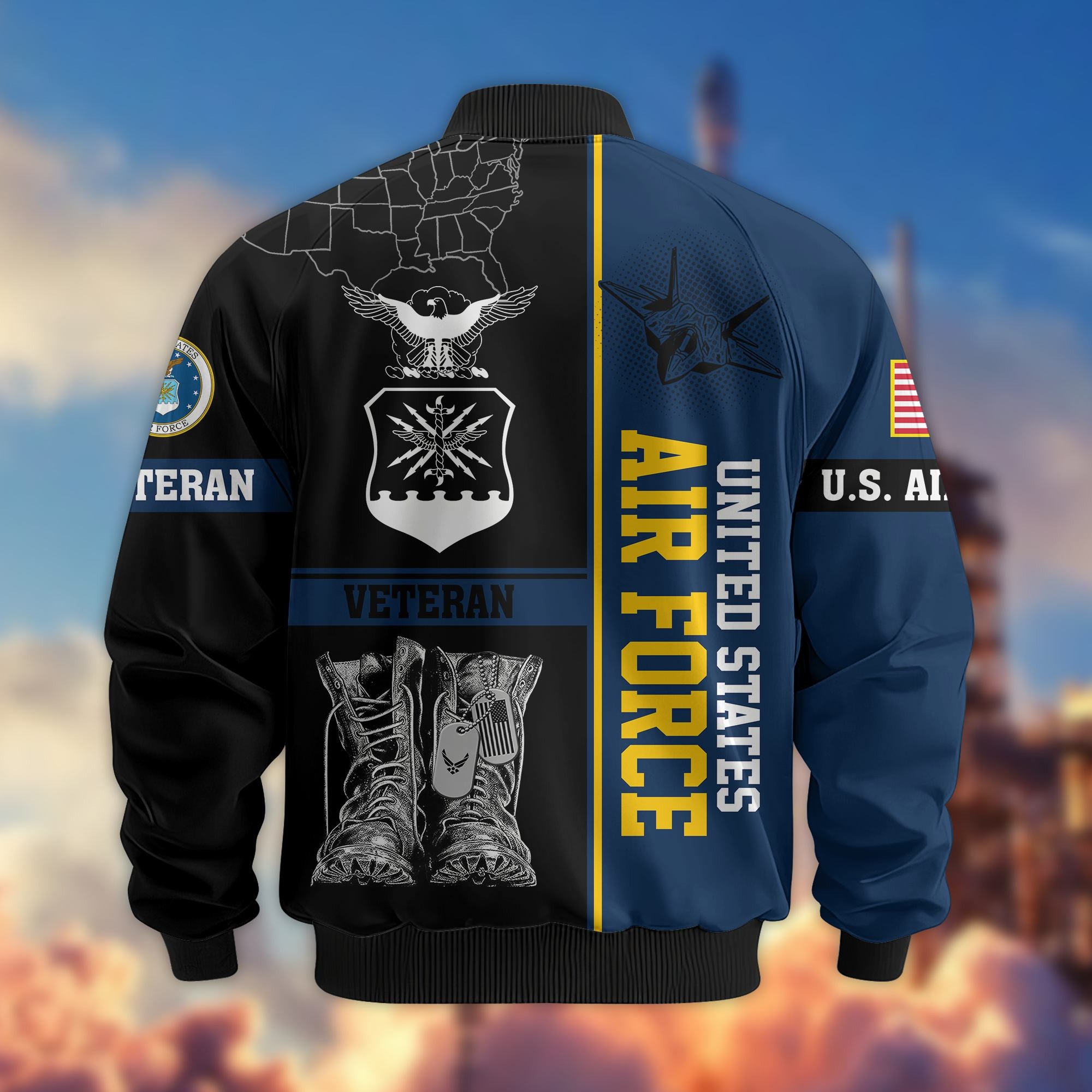 Premium US Veterans Bomber Jacket, Gifts For US Veterans, Gifts On Father's Day, Veterans Day.