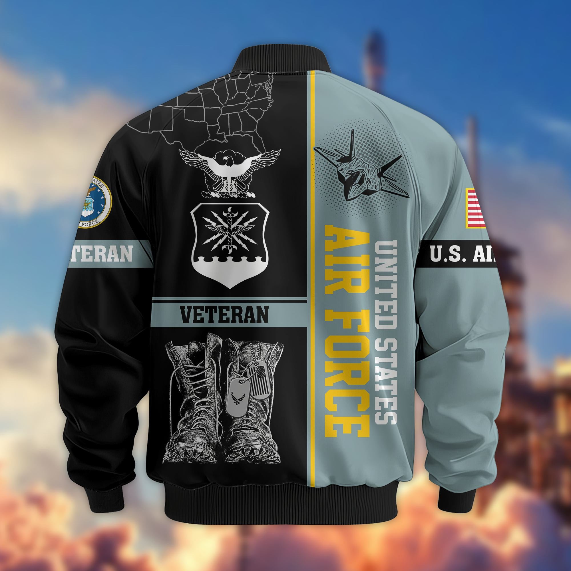 Premium US Veterans Bomber Jacket, Gifts For US Veterans, Gifts On Father's Day, Veterans Day.