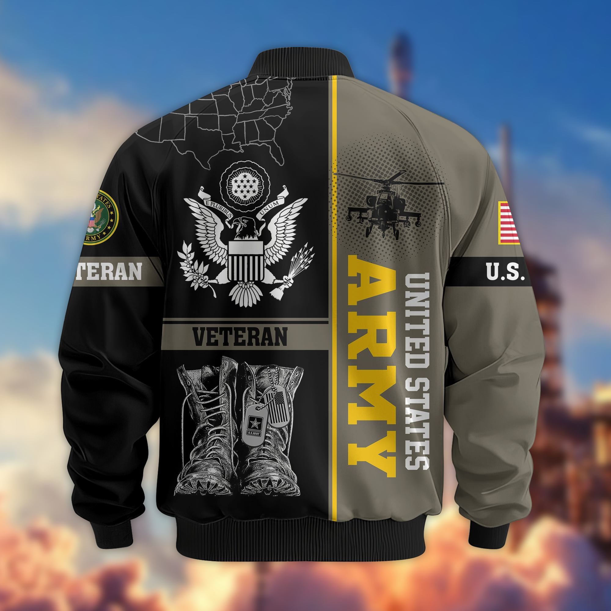 Premium US Veterans Bomber Jacket, Gifts For US Veterans, Gifts On Father's Day, Veterans Day.