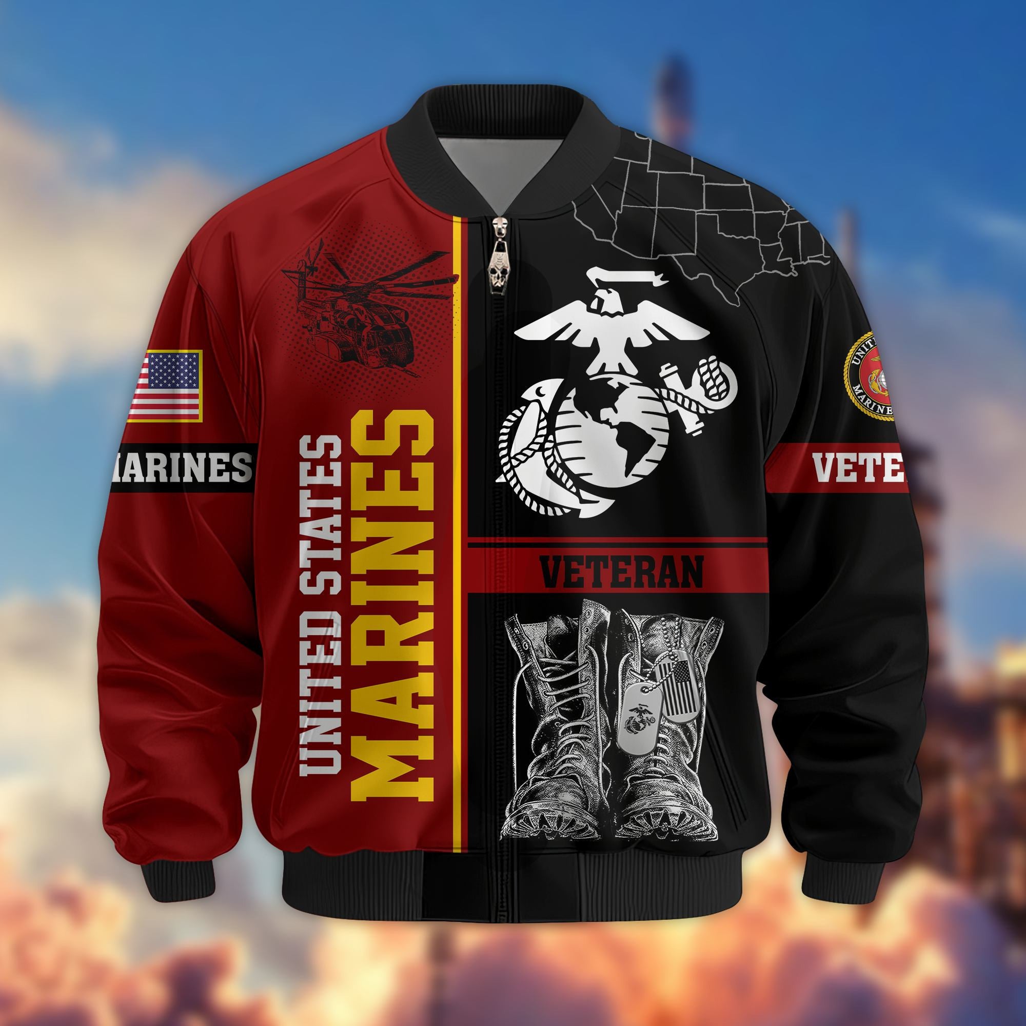 Premium US Veterans Bomber Jacket, Gifts For US Veterans, Gifts On Father's Day, Veterans Day.