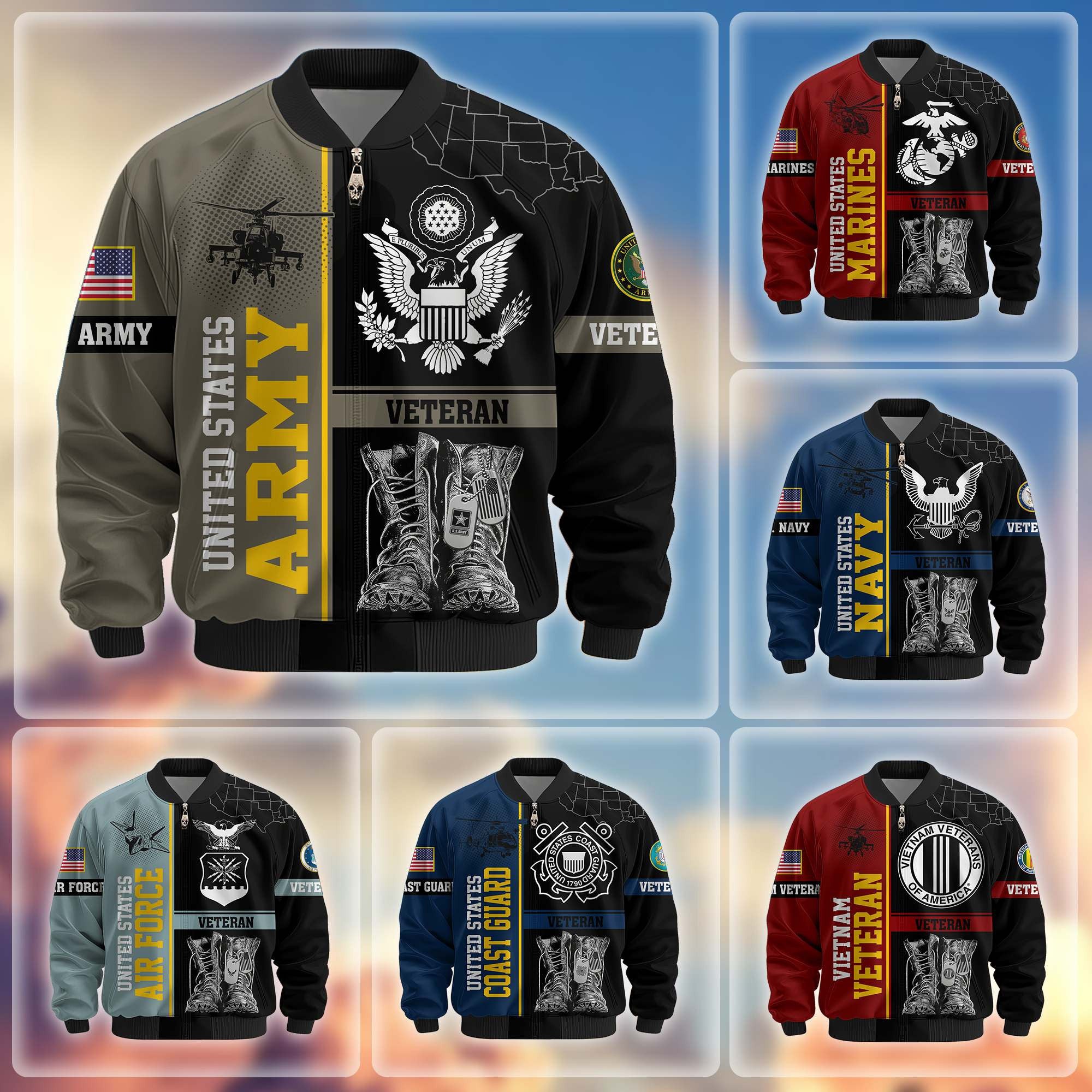 Premium US Veterans Bomber Jacket, Gifts For US Veterans, Gifts On Father's Day, Veterans Day.
