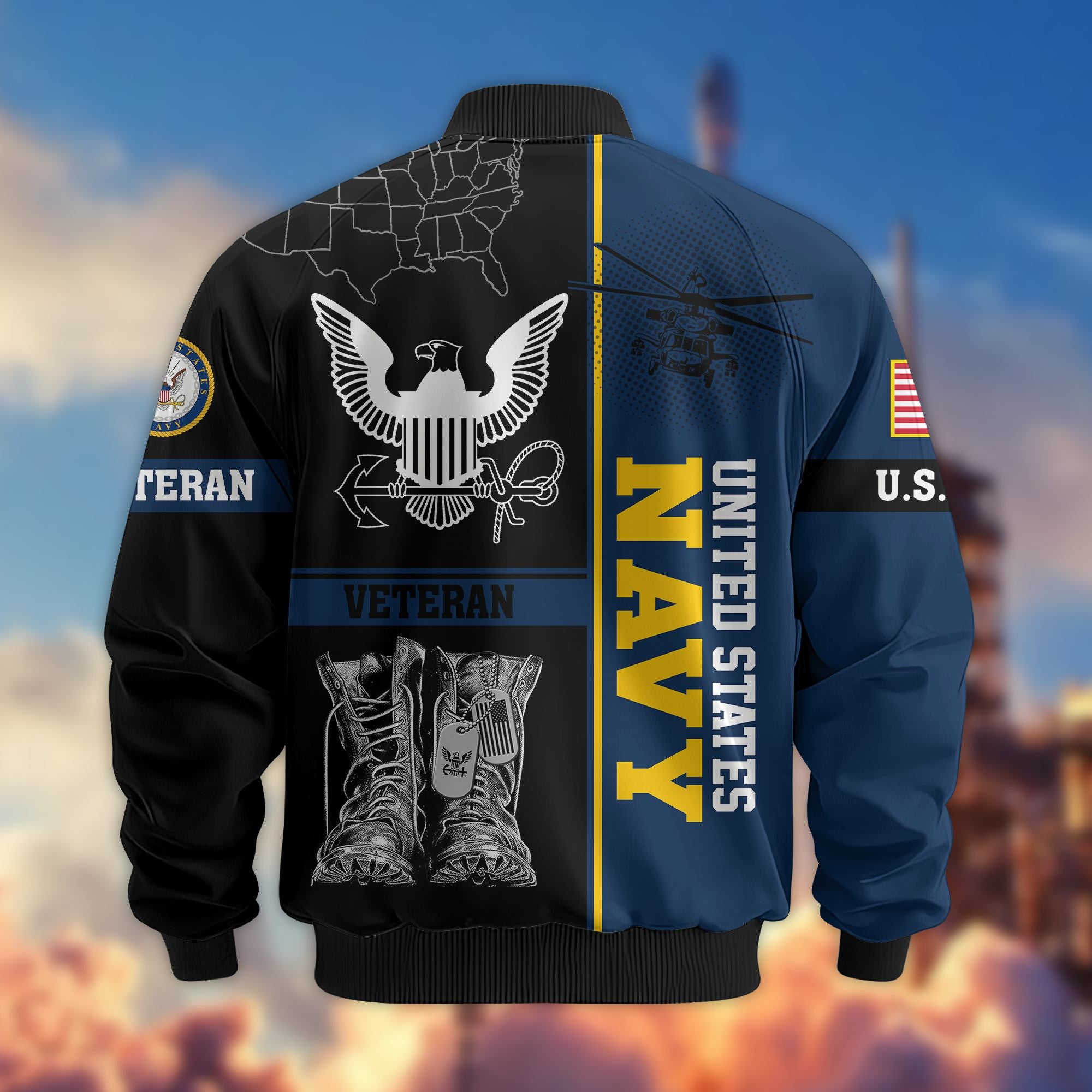 Premium US Veterans Bomber Jacket, Gifts For US Veterans, Gifts On Father's Day, Veterans Day.