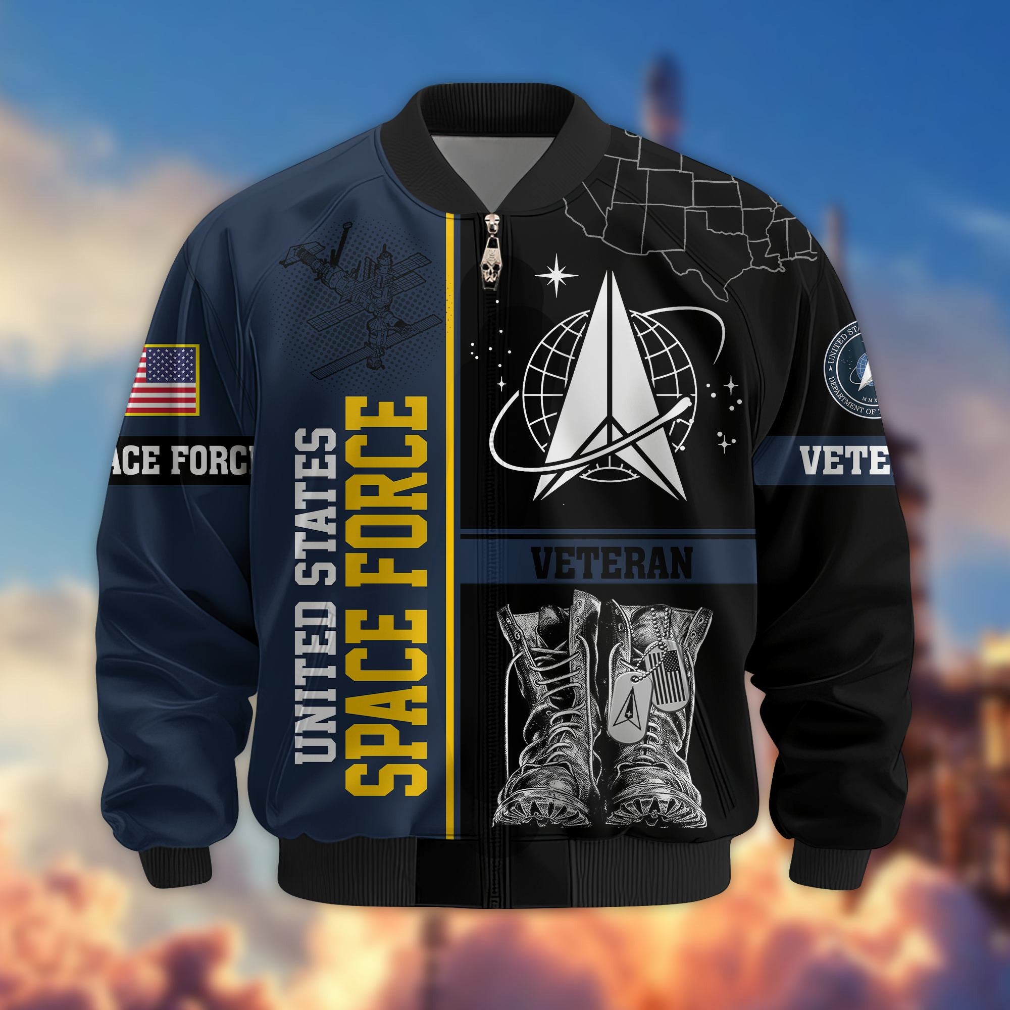 Premium US Veterans Bomber Jacket, Gifts For US Veterans, Gifts On Father's Day, Veterans Day.