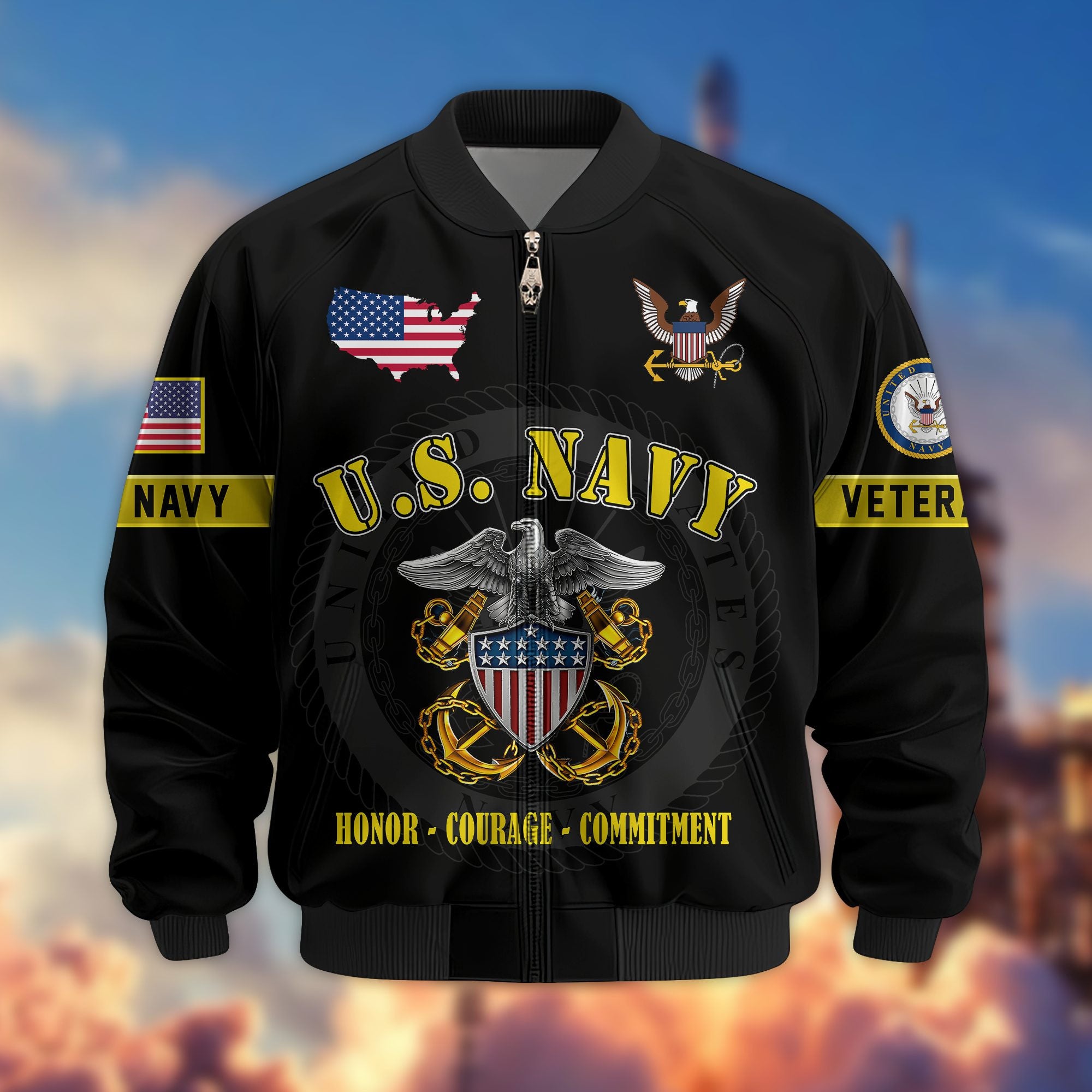 Premium US Veterans Bomber Jacket, Gifts For US Veterans, Gifts On Father's Day, Veterans Day.