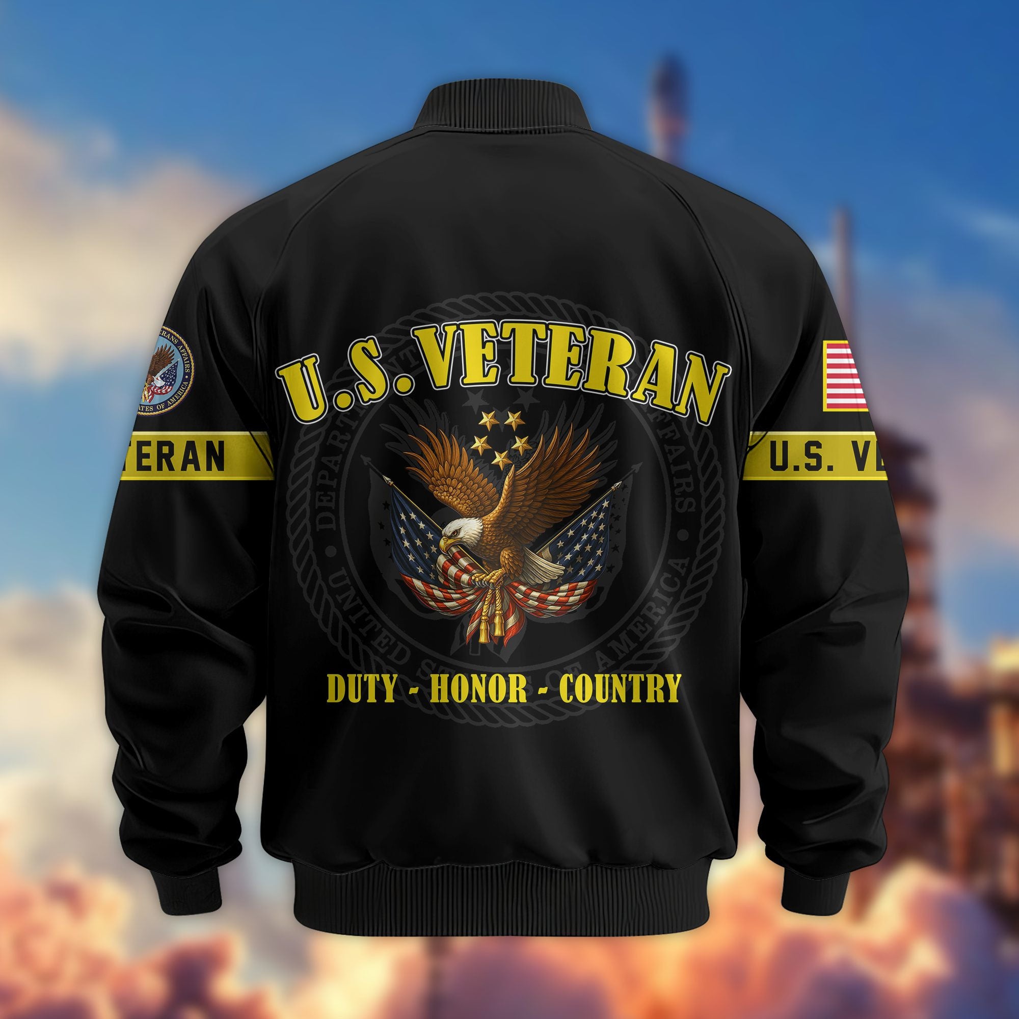 Premium US Veterans Bomber Jacket, Gifts For US Veterans, Gifts On Father's Day, Veterans Day.