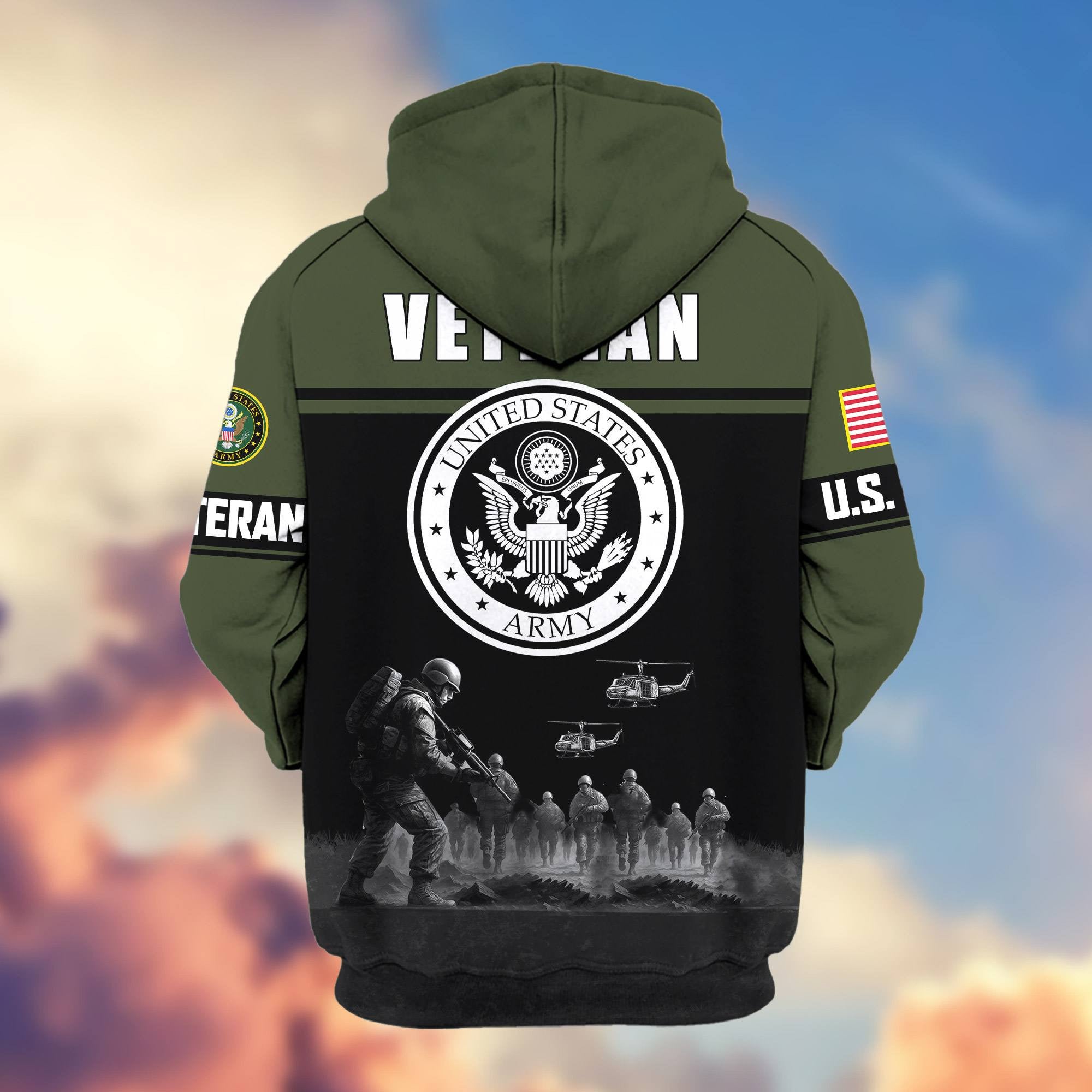 Premium US Veterans Zip Hoodie, Gifts For US Veterans, Gifts On Father's Day, Veterans Day.