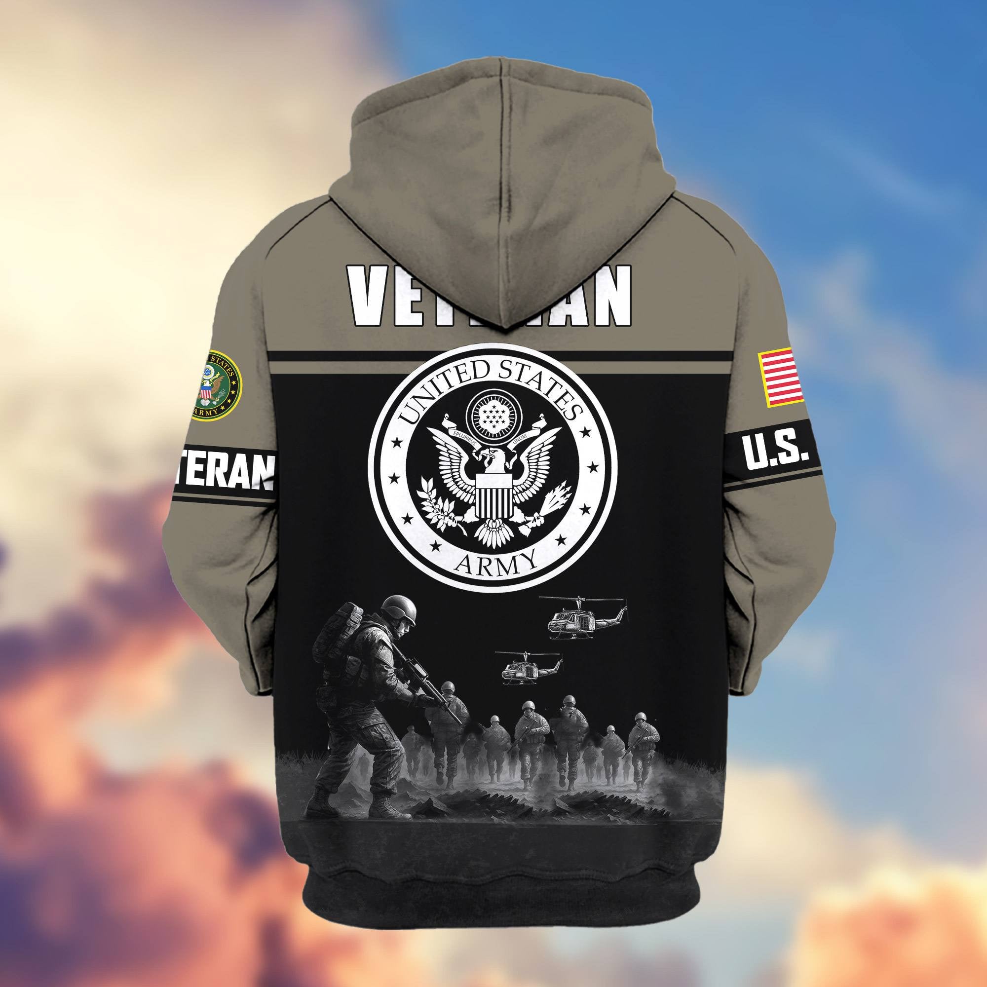 Premium US Veterans Zip Hoodie, Gifts For US Veterans, Gifts On Father's Day, Veterans Day.