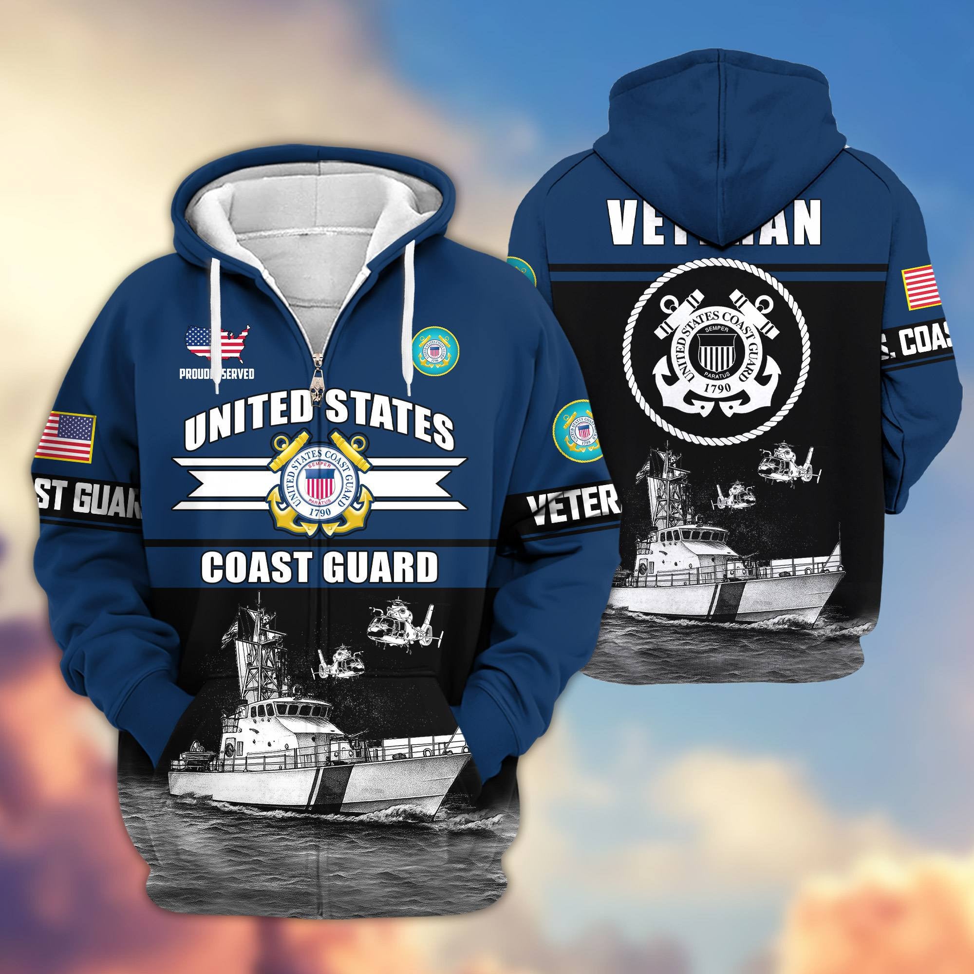 Premium US Veterans Zip Hoodie, Gifts For US Veterans, Gifts On Father's Day, Veterans Day.