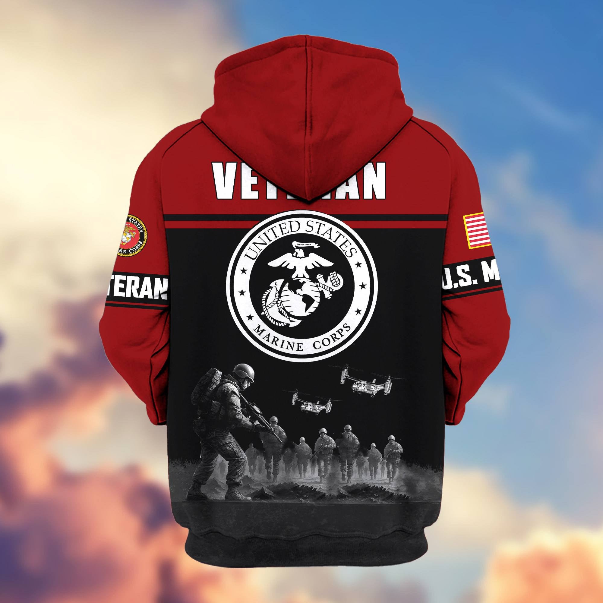 Premium US Veterans Zip Hoodie, Gifts For US Veterans, Gifts On Father's Day, Veterans Day.